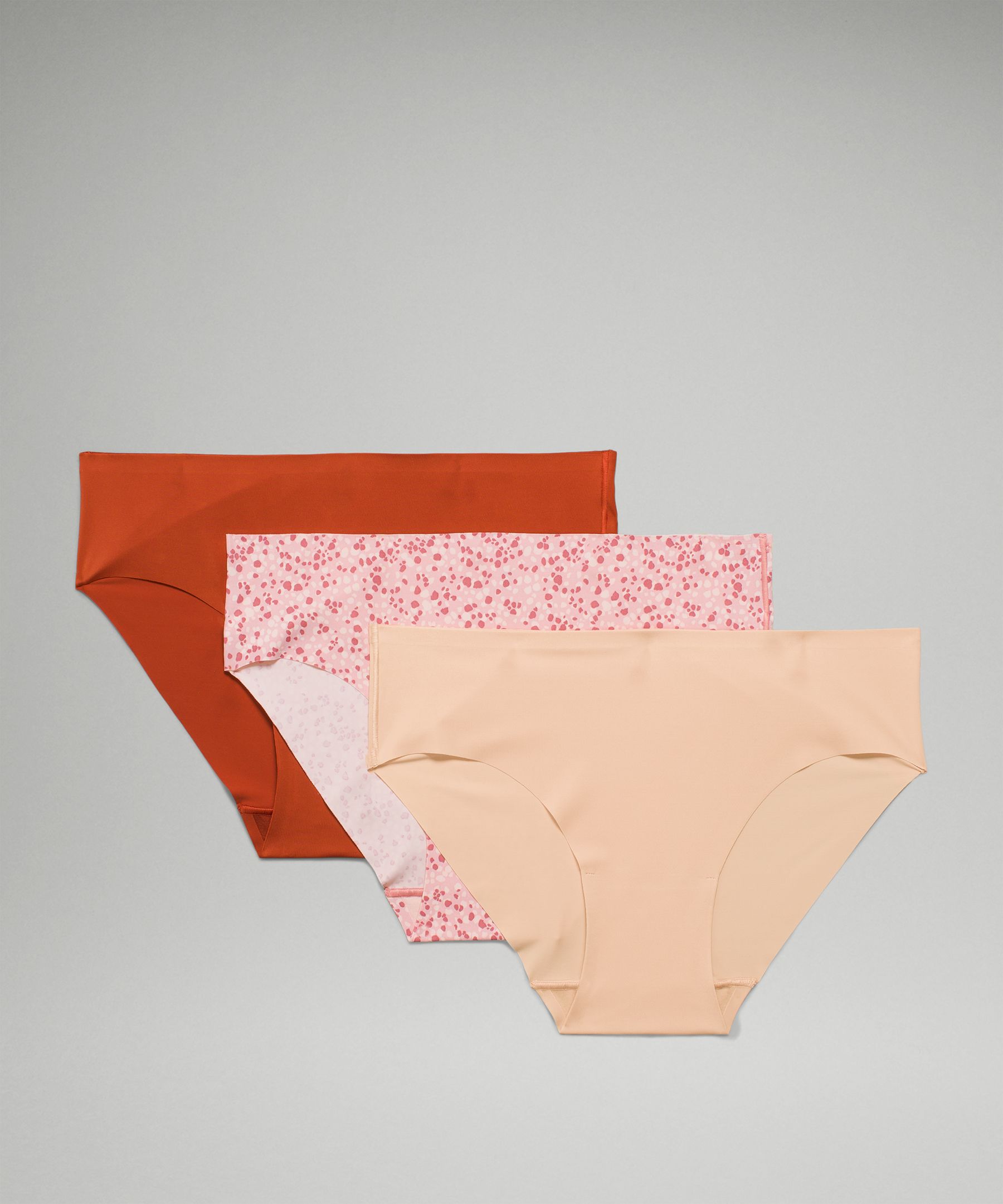 Lululemon Invisiwear Mid-rise Bikini Underwear 3 Pack In Aztec Brick/bleached Apricot/scatter Petal Pink Rosebud Pink Mist Brier Rose