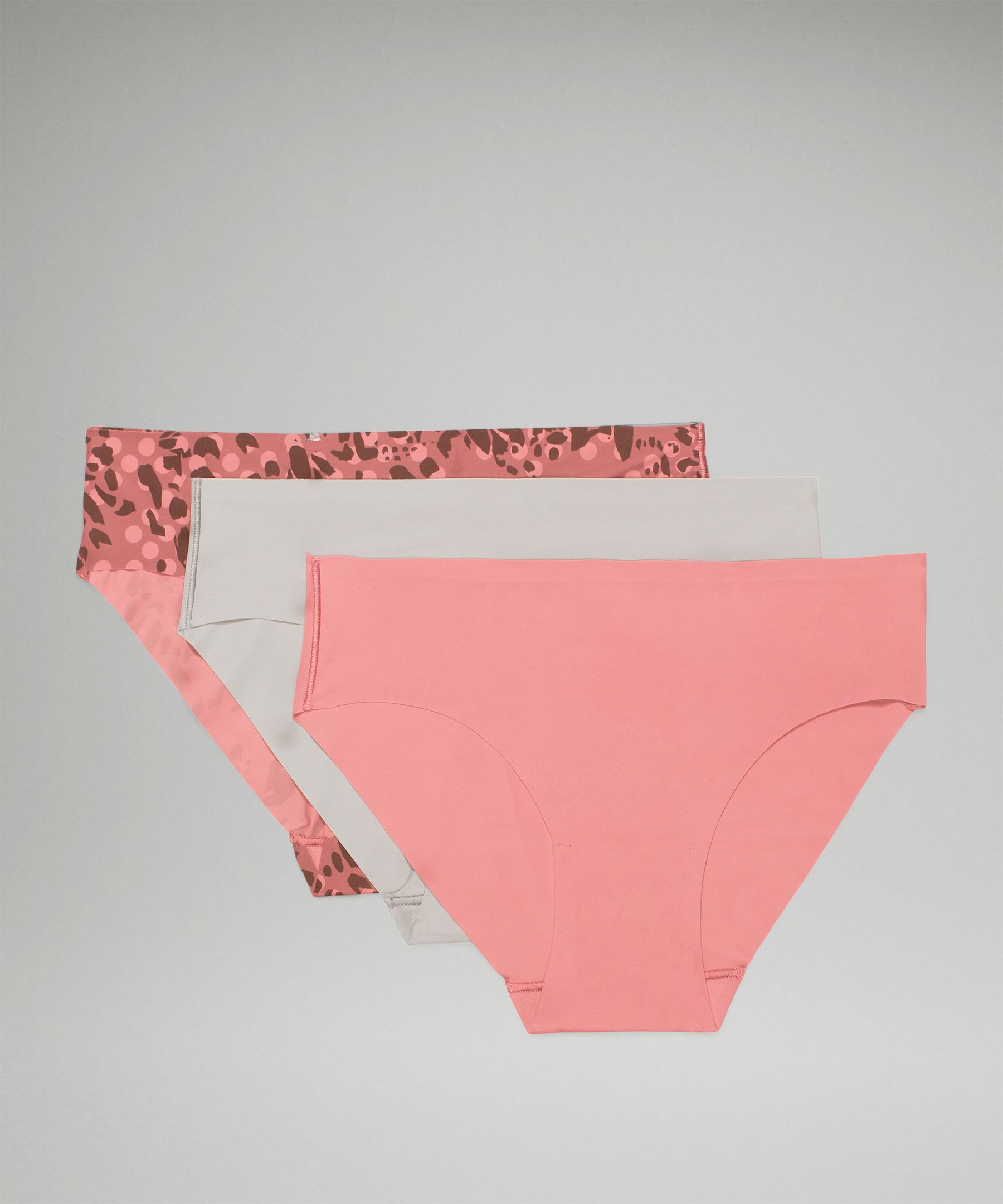 Lululemon Invisiwear Mid-rise Bikini Underwear 3 Pack In Primal Dot Mini Brier Rose /gull Grey/brier Rose