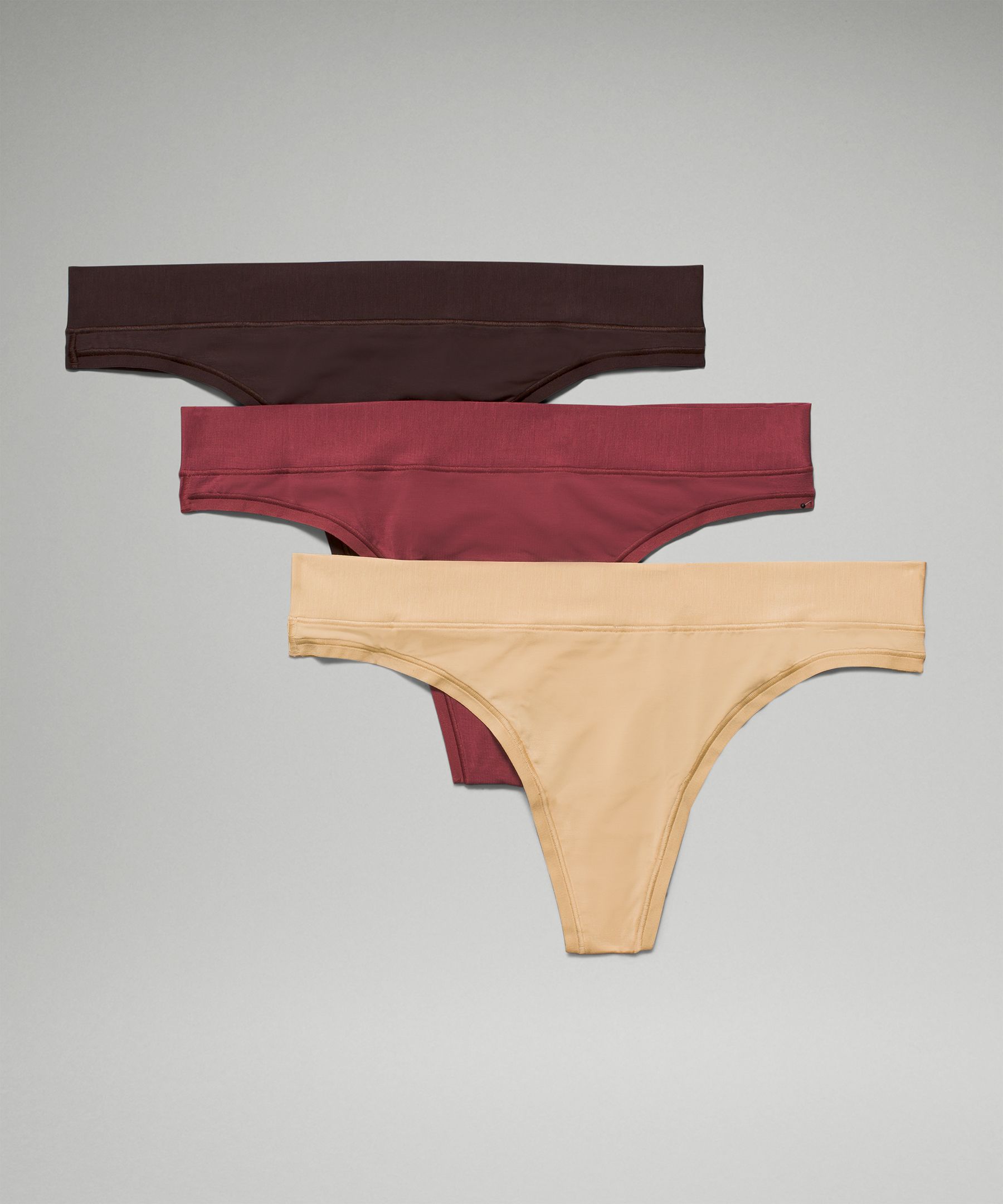 Lululemon Underease Mid-rise Thong Underwear 3 Pack In Mulled Wine/pecan Tan/french Press