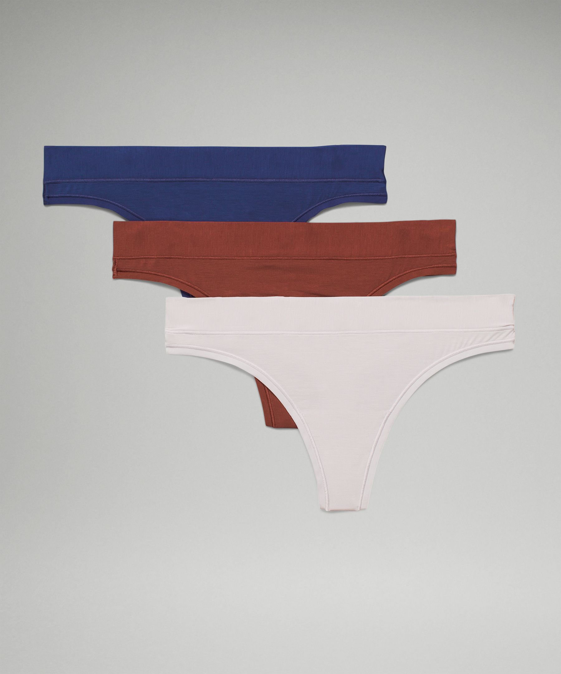 Lululemon Underease Mid-rise Thong Underwear 3 Pack In Night Sea/chrome/date Brown