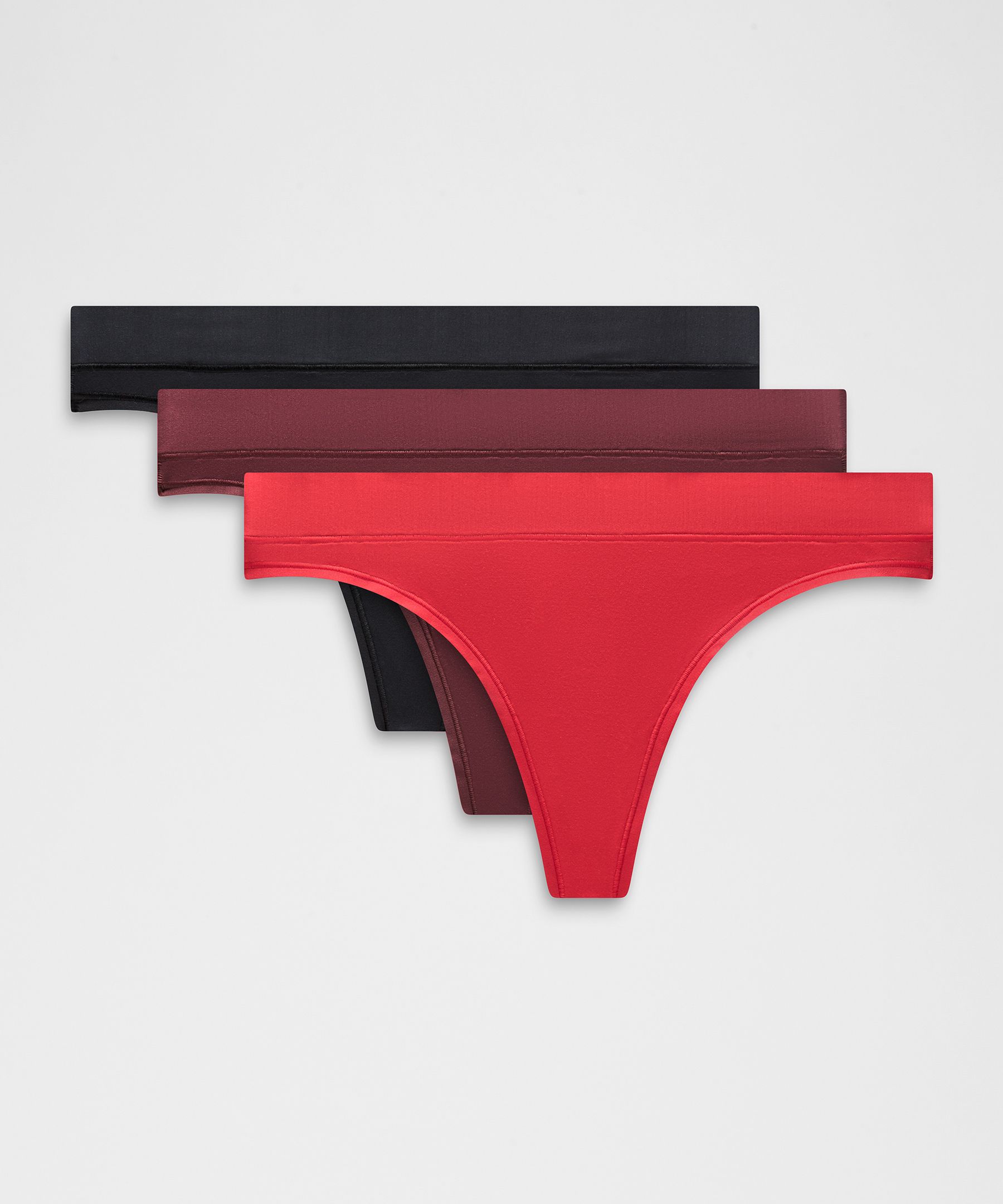 lululemon – Women’s UnderEase Mid-Rise Thong Underwear 3 Pack – Color Black/Red/Burgundy – Size XL