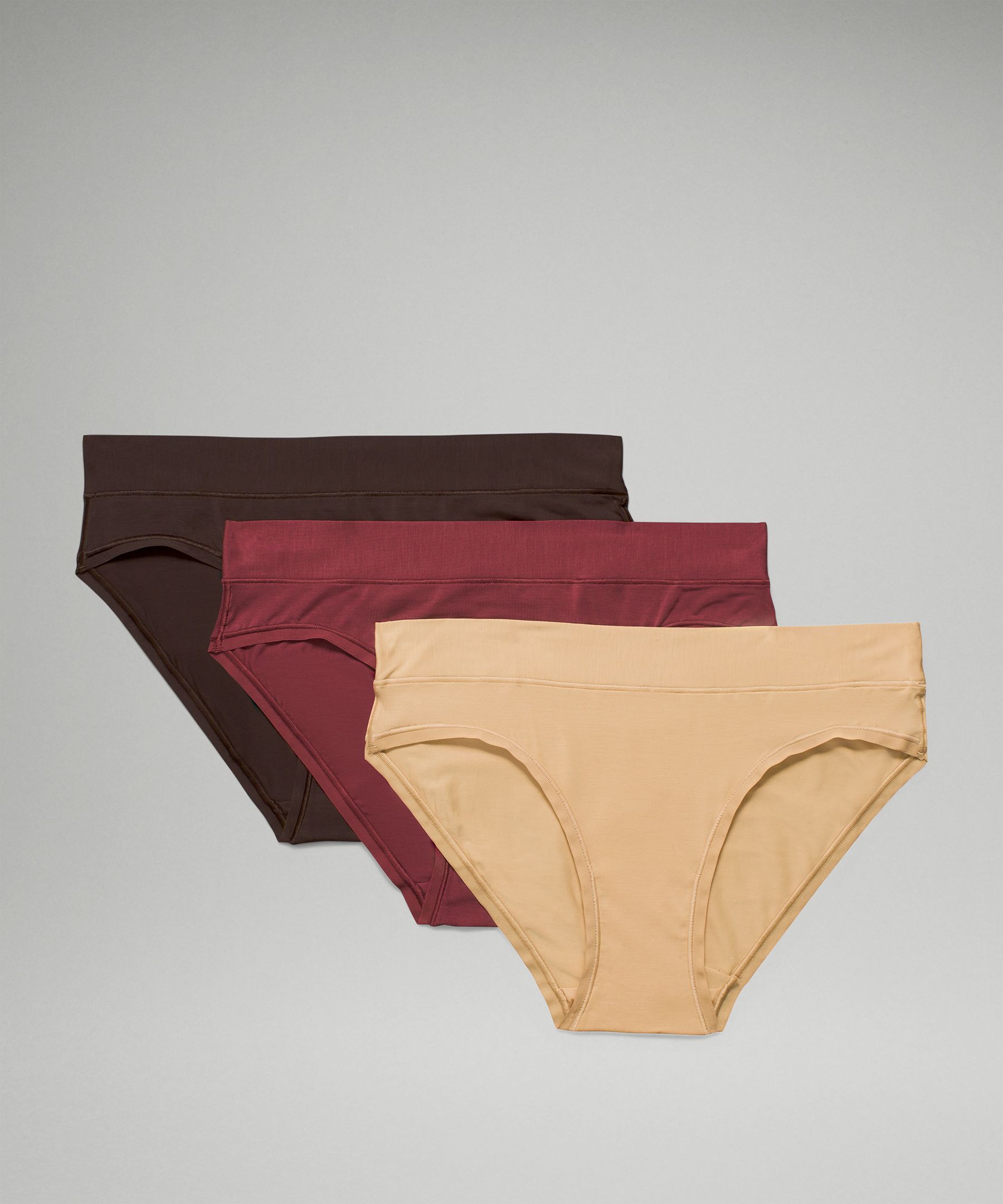 Lululemon Underease Mid-rise Bikini Underwear 3 Pack In Mulled Wine/pecan Tan/french Press