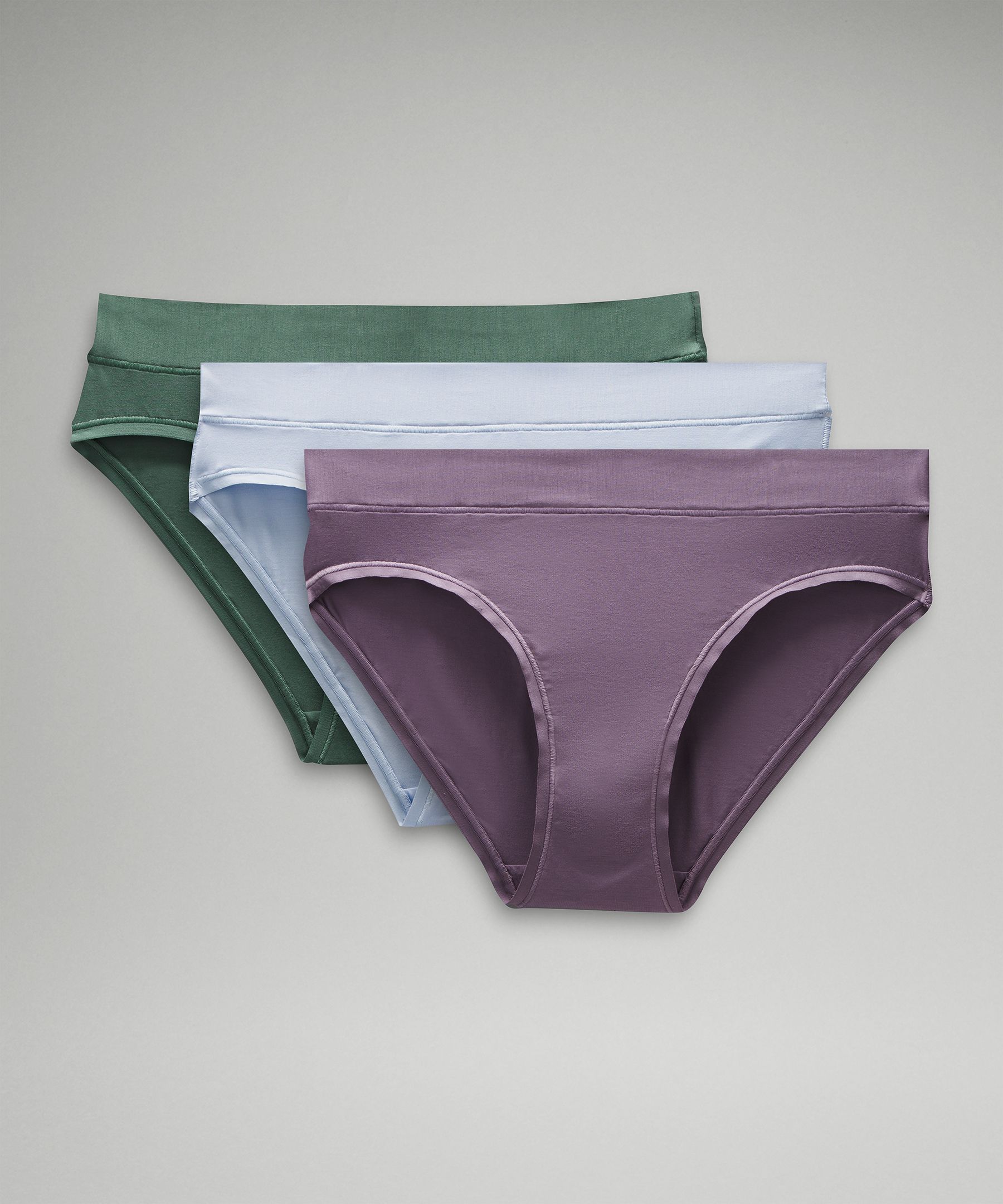 Lululemon Seamless Mid-Rise Bikini Underwear 3 Pack - Pastel Blue / Soft  Denim / Vivid Plum - lulu fanatics