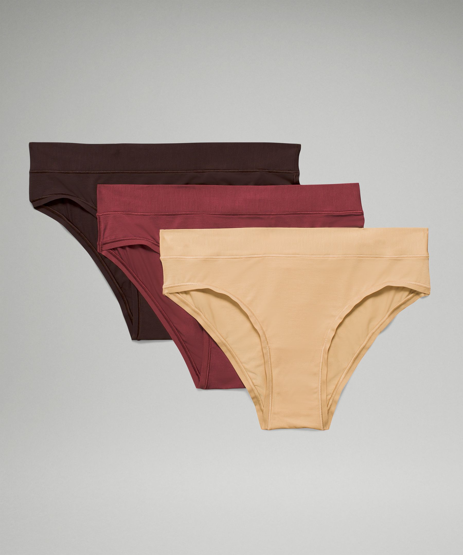 Lululemon Underease Mid-rise Cheeky Bikini Underwear 3 Pack In Mulled  Wine/pecan Tan/french Press