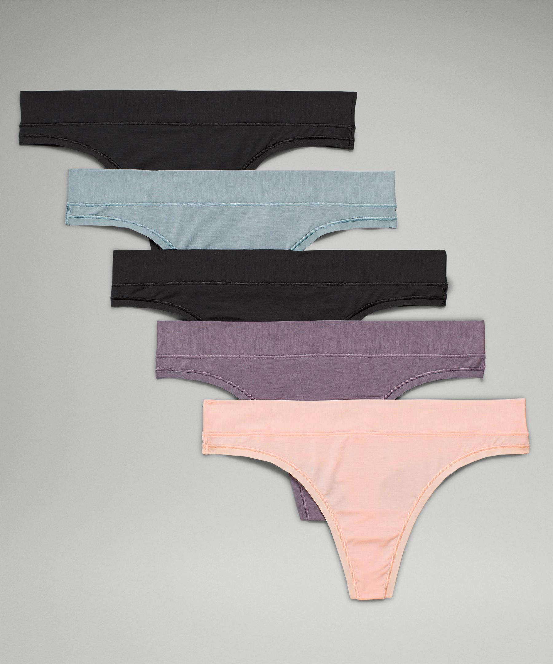 Lululemon Underease Mid-rise Thong Underwear 5 Pack In Black/black/dusky Lavender