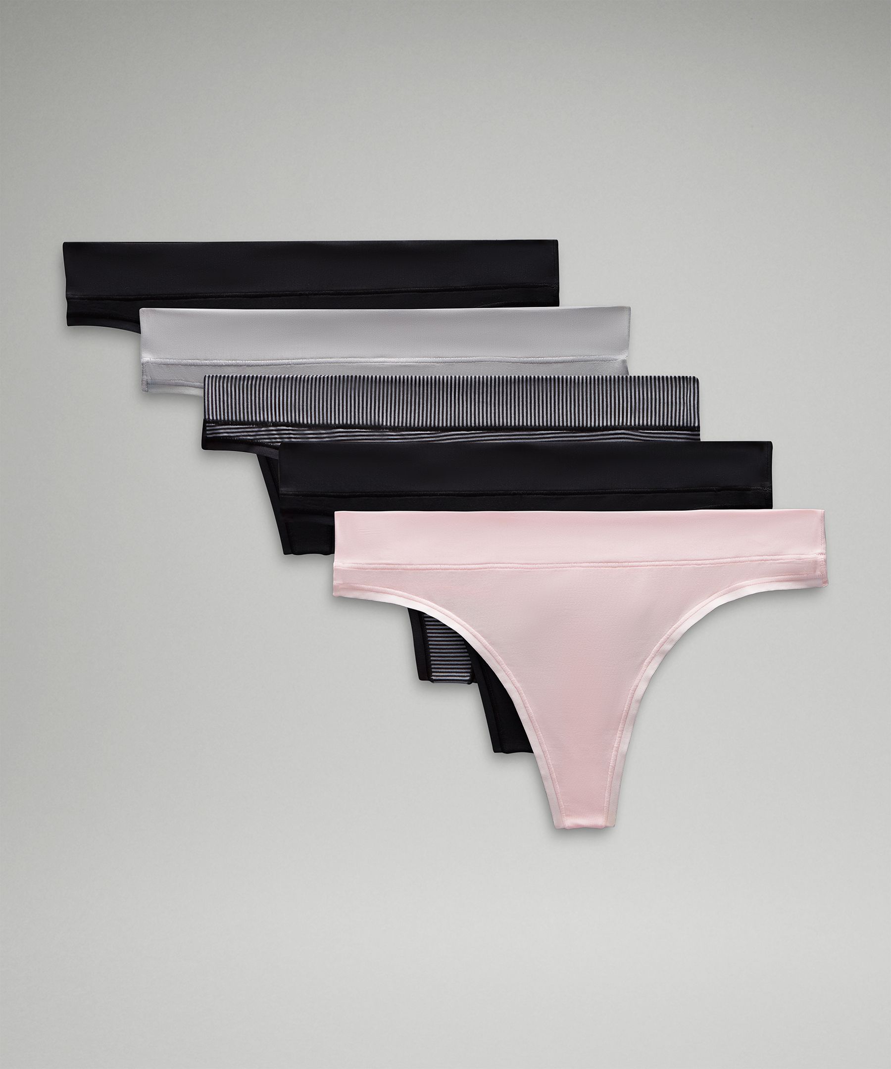 Lululemon UnderEase Mid-Rise Bikini Underwear 5 Pack - Black / Carbon Dust  / Bone / Vintage Rose / Twilight Rose - lulu fanatics