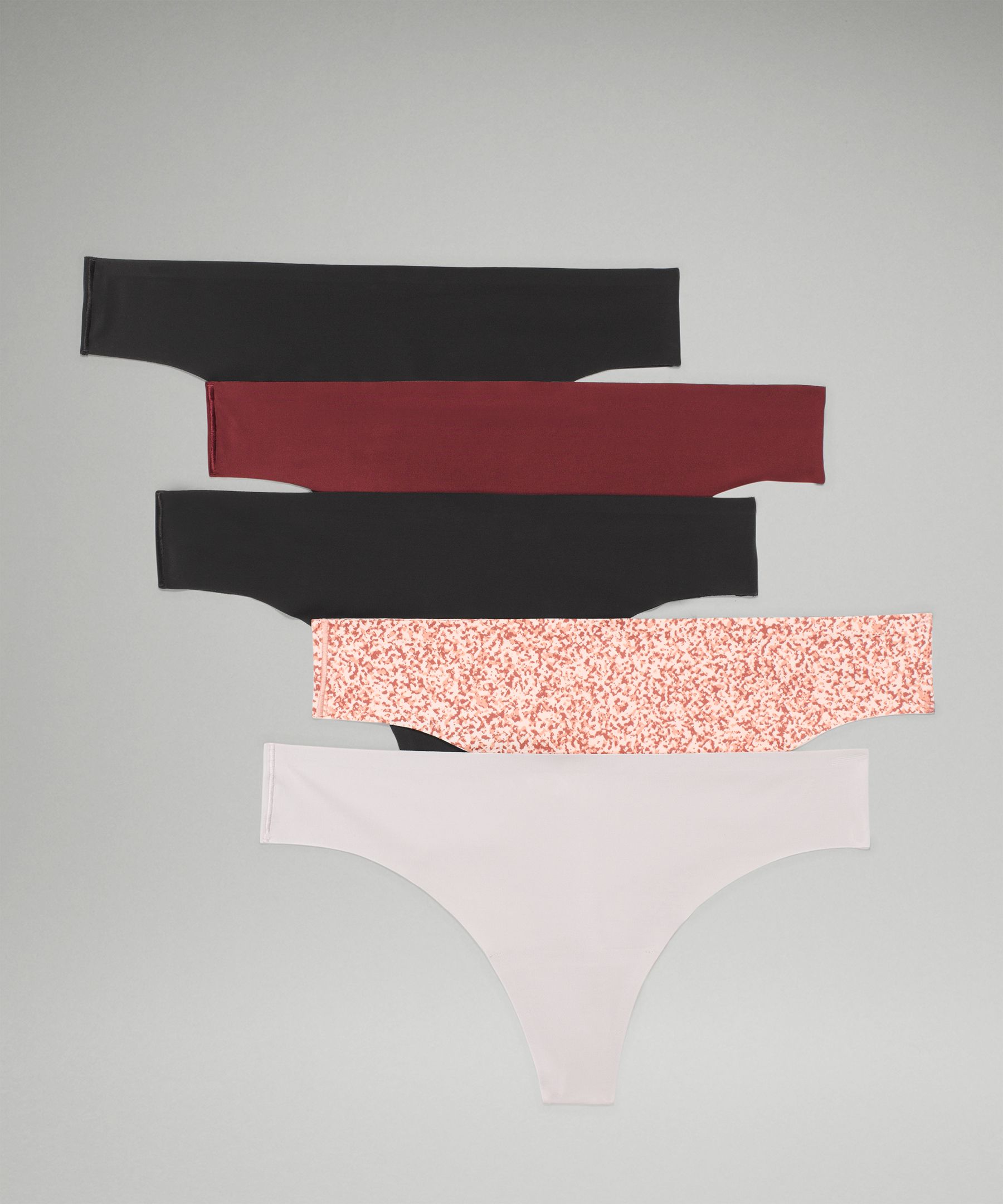 Lululemon Invisiwear Mid Rise Thong Underwear5 Pack In Black/red Merlot