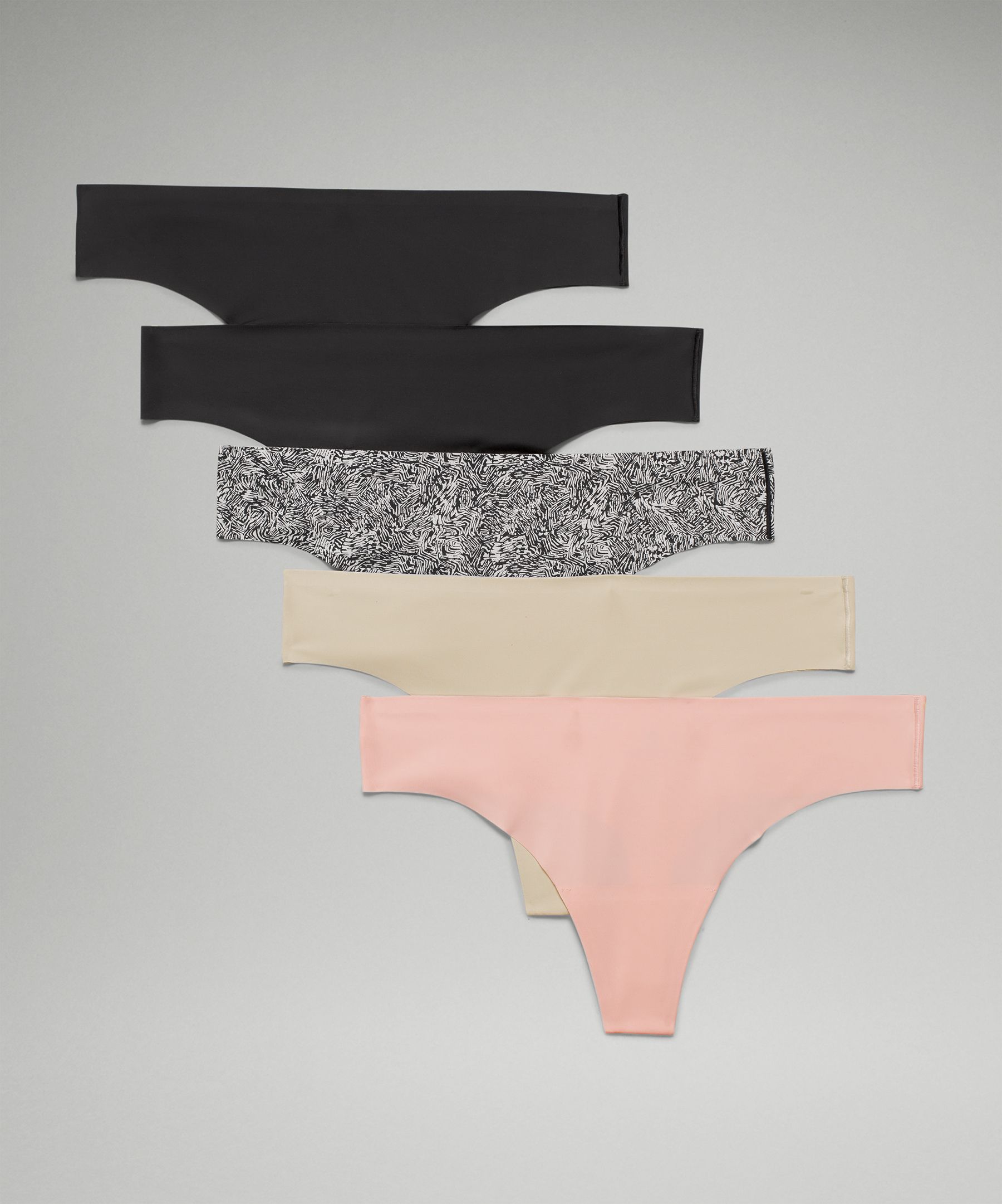 Lululemon Invisiwear Mid-rise Thong Underwear 5 Pack In Black/black/pink Mist