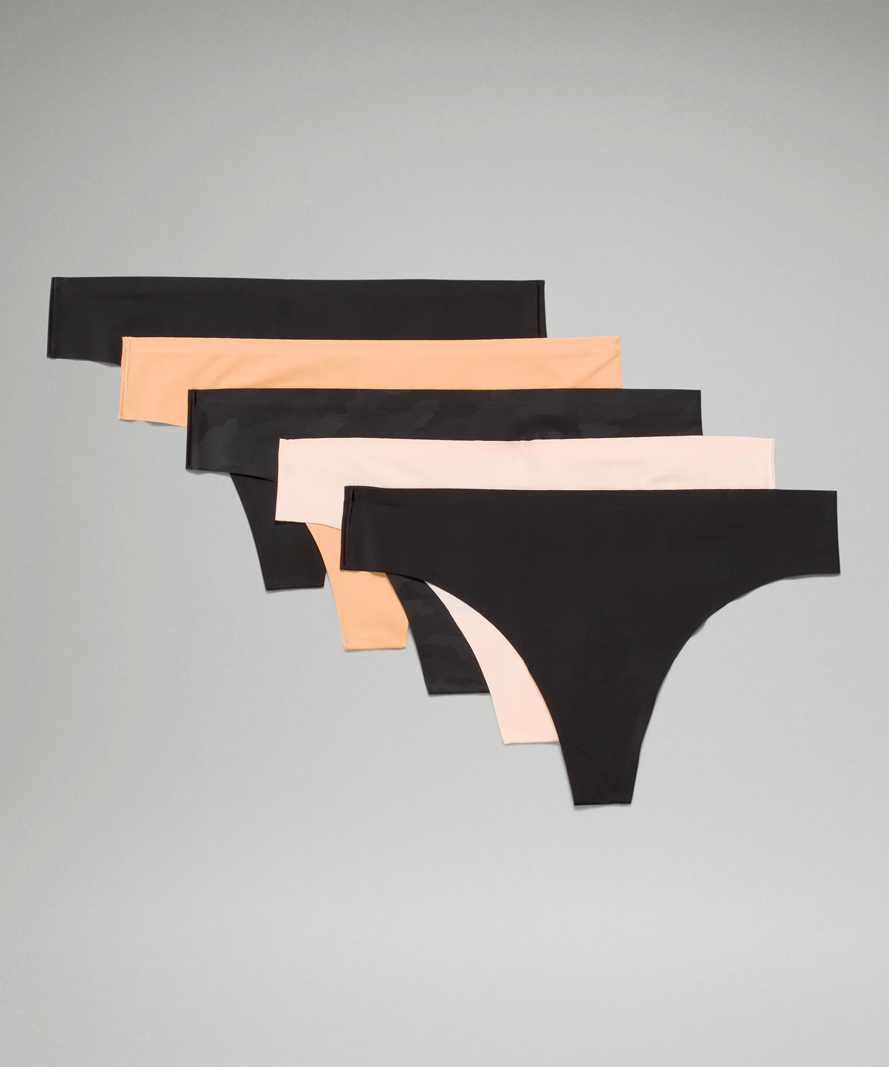 Lululemon Invisiwear Mid-rise Thong Underwear 5 Pack In Black/black/butter Pink