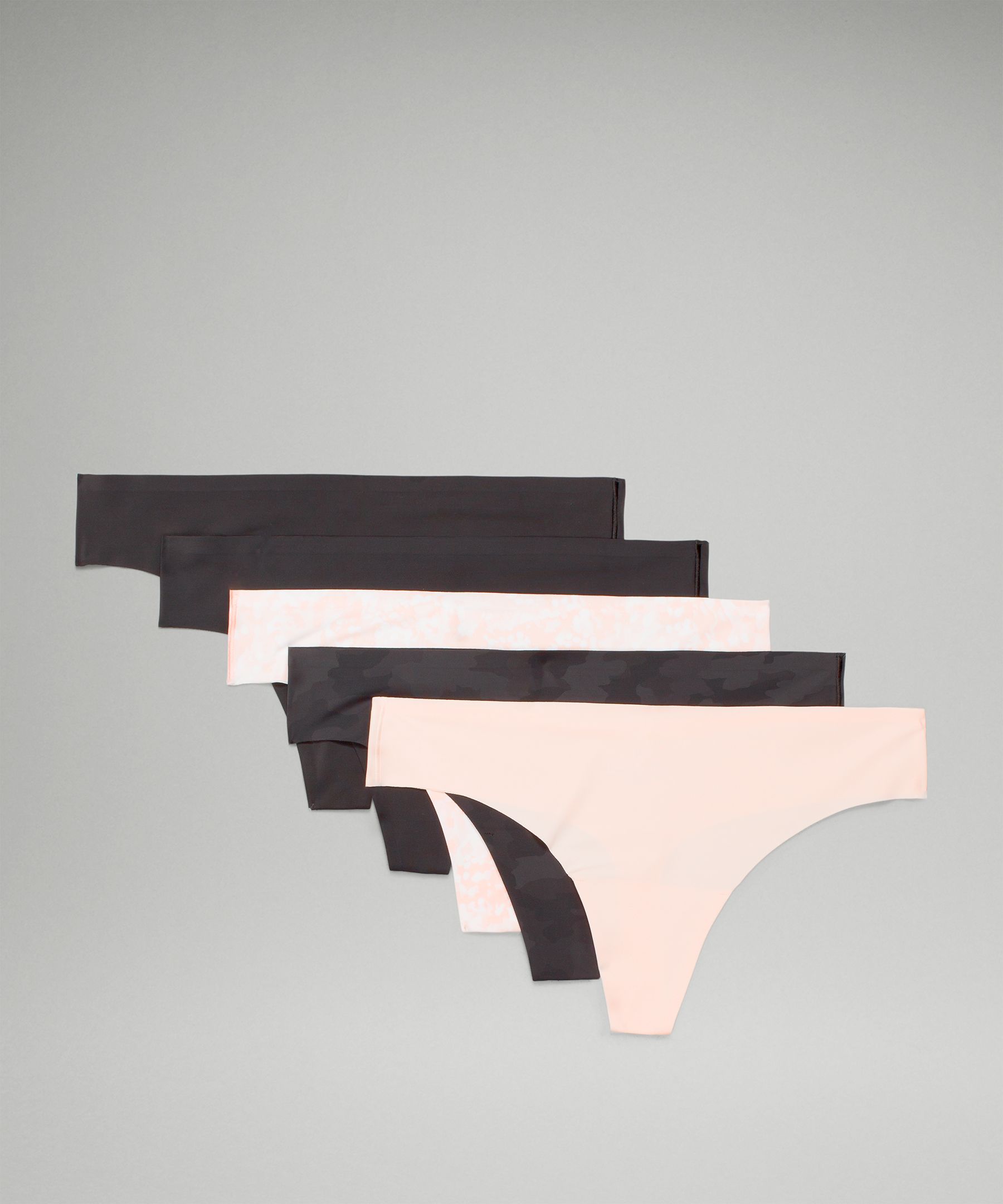 Lululemon Invisiwear Mid-rise Thong Underwear 5 Pack In Black/black/engrave Mini Wp Butter Pink