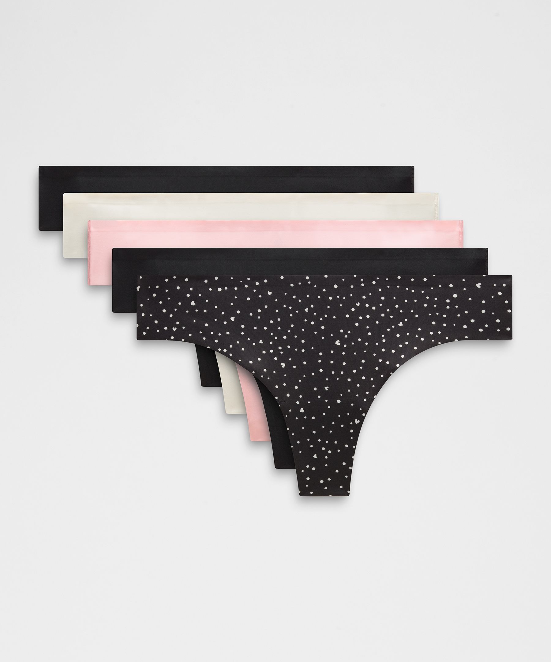 lululemon – Women’s InvisiWear Mid-Rise Thong Underwear 5 Pack – Color Black/Pink/White – Size Large