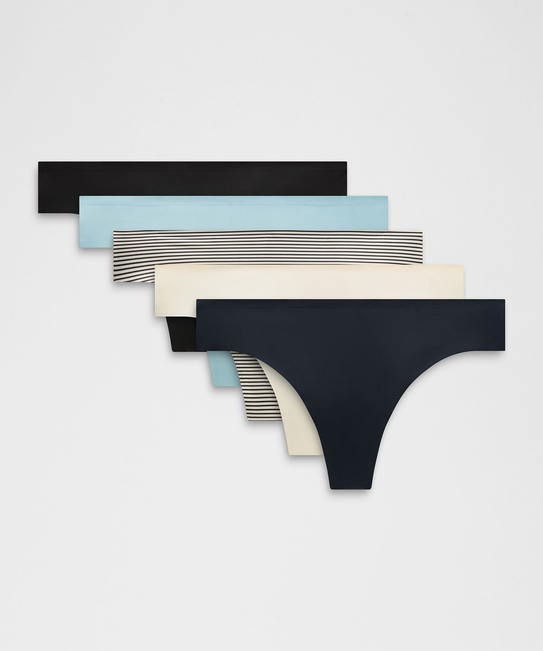lululemon – Women’s InvisiWear Mid-Rise Thong Underwear 5 Pack – Color Black/White/Blue – Size Medium