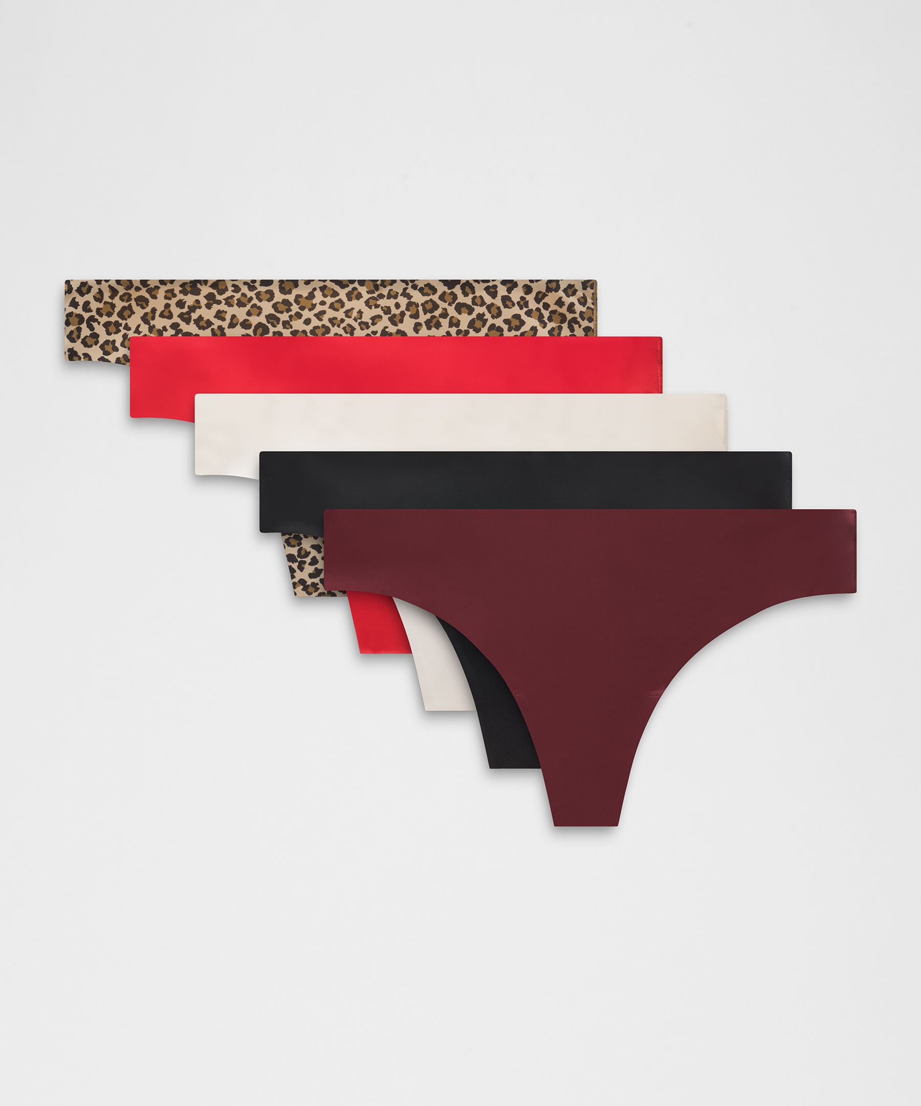 lululemon – Women’s InvisiWear Mid-Rise Thong Underwear 5 Pack – Color Black/Red/Brown – Size Large