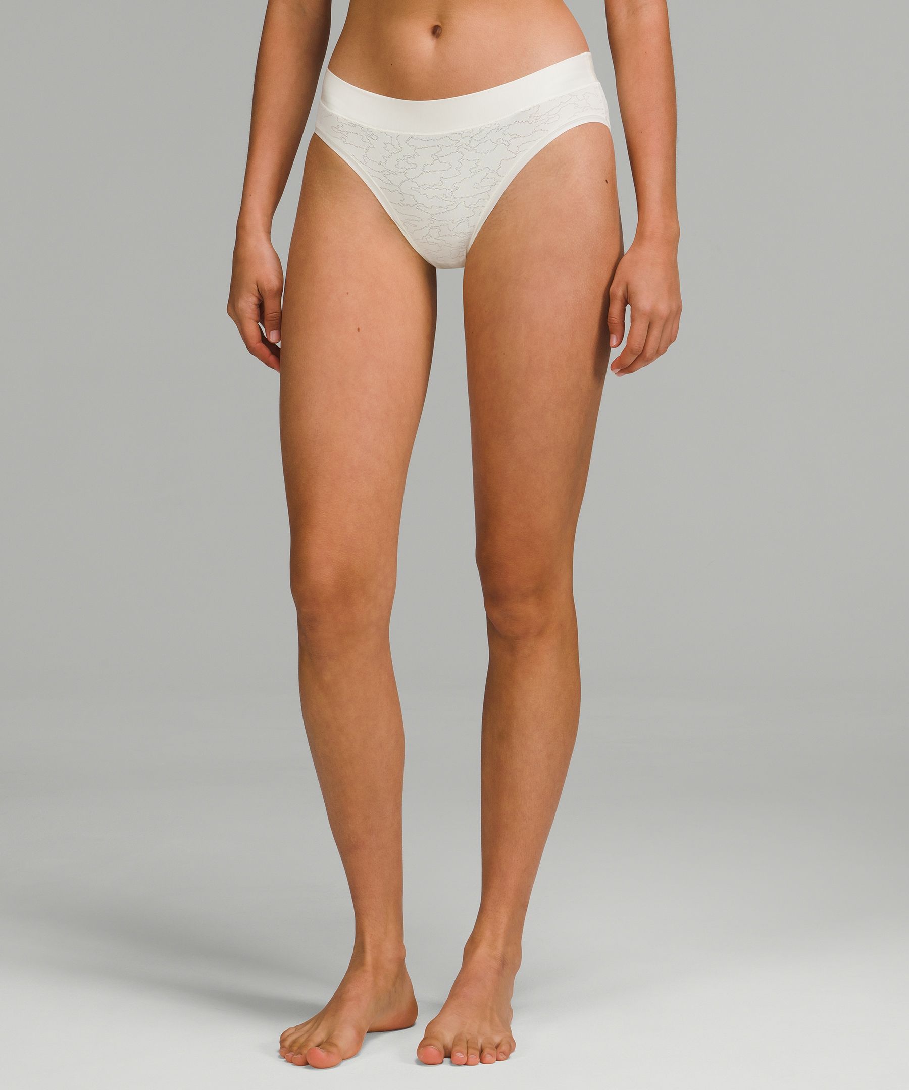 Lululemon Underease Lace Mid-rise Bikini Underwear In Malibu Peach/lace