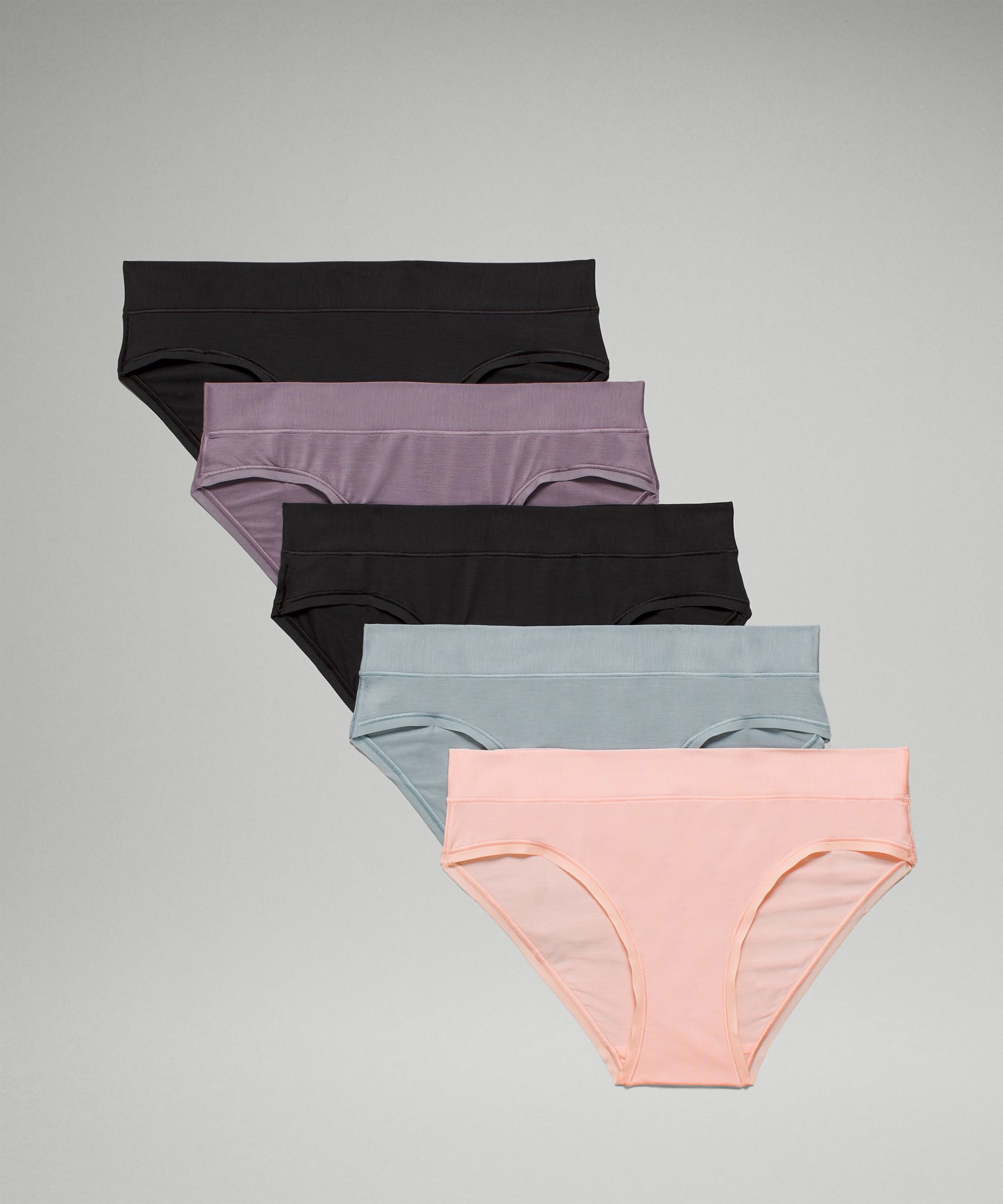 Lululemon Underease Mid-rise Bikini Underwear 5 Pack In Black/black/dusky Lavender
