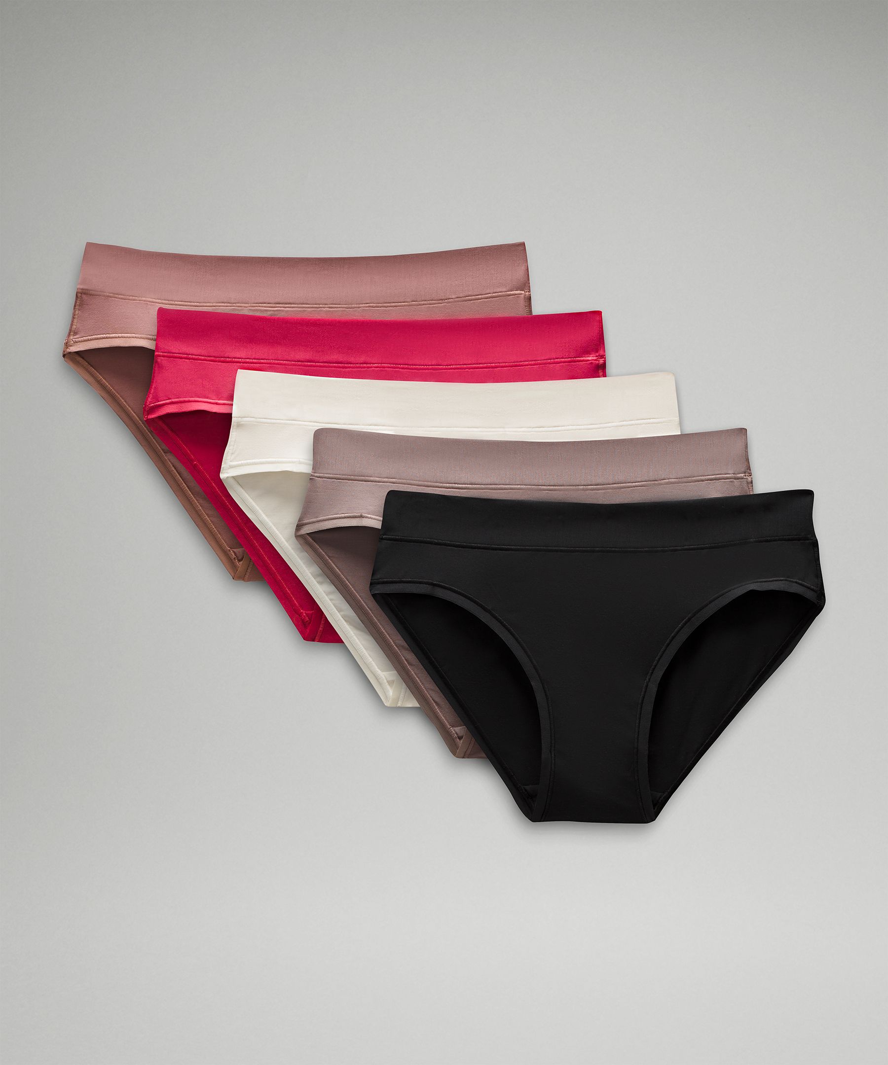 Lululemon Underease Mid-rise Bikini Underwear 5 Pack In Black/black/engrave  Mini Wp Butter Pink