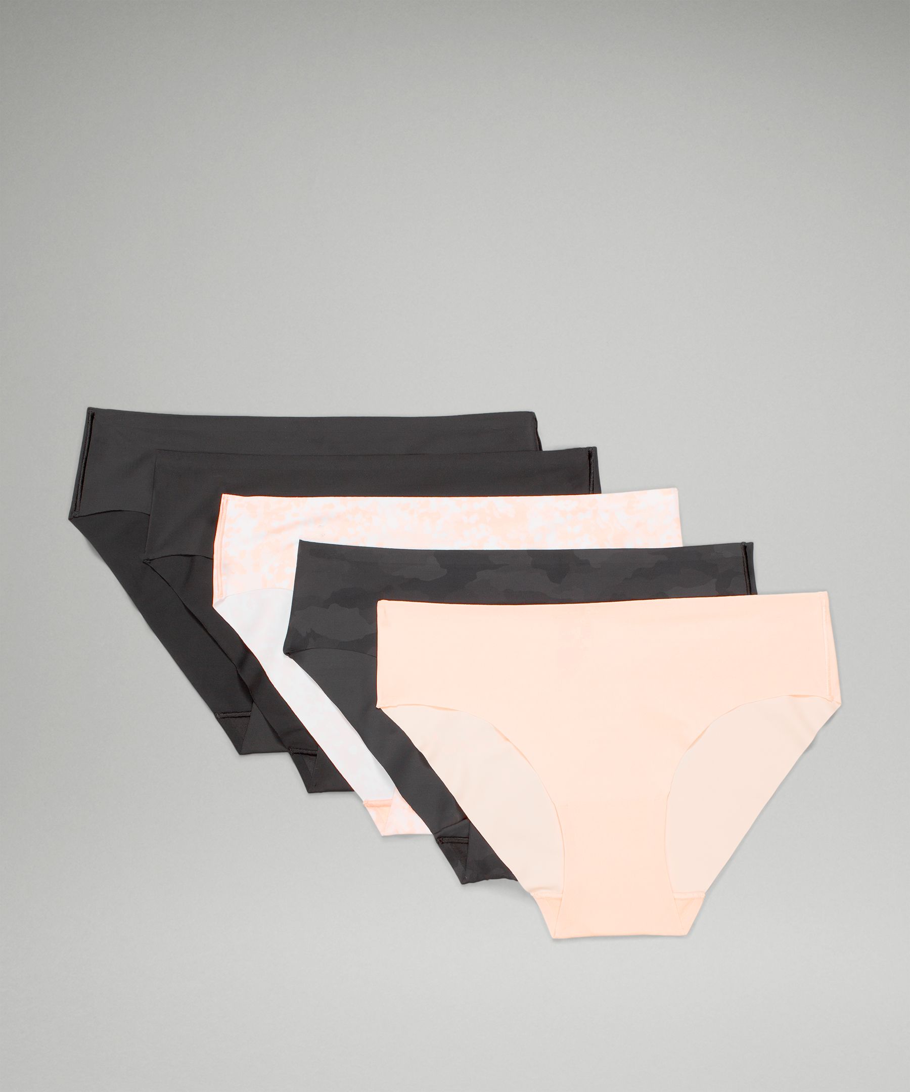 Lululemon Invisiwear Mid-rise Bikini Underwear 5 Pack In Black/black/engrave Mini Wp Butter Pink
