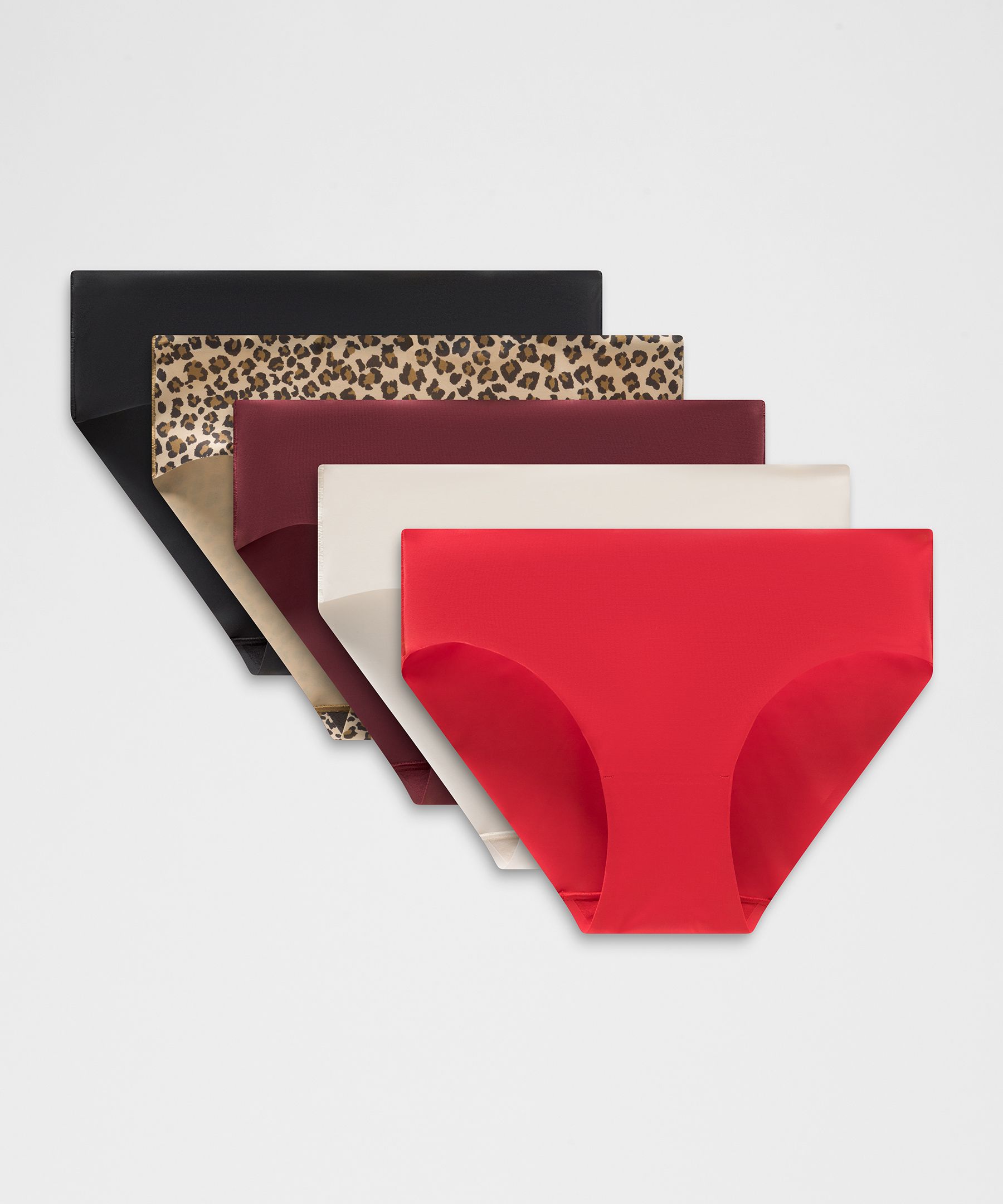 lululemon – Women’s InvisiWear Mid-Rise Bikini Underwear 5 Pack – Color Black/Red/Brown – Size Small