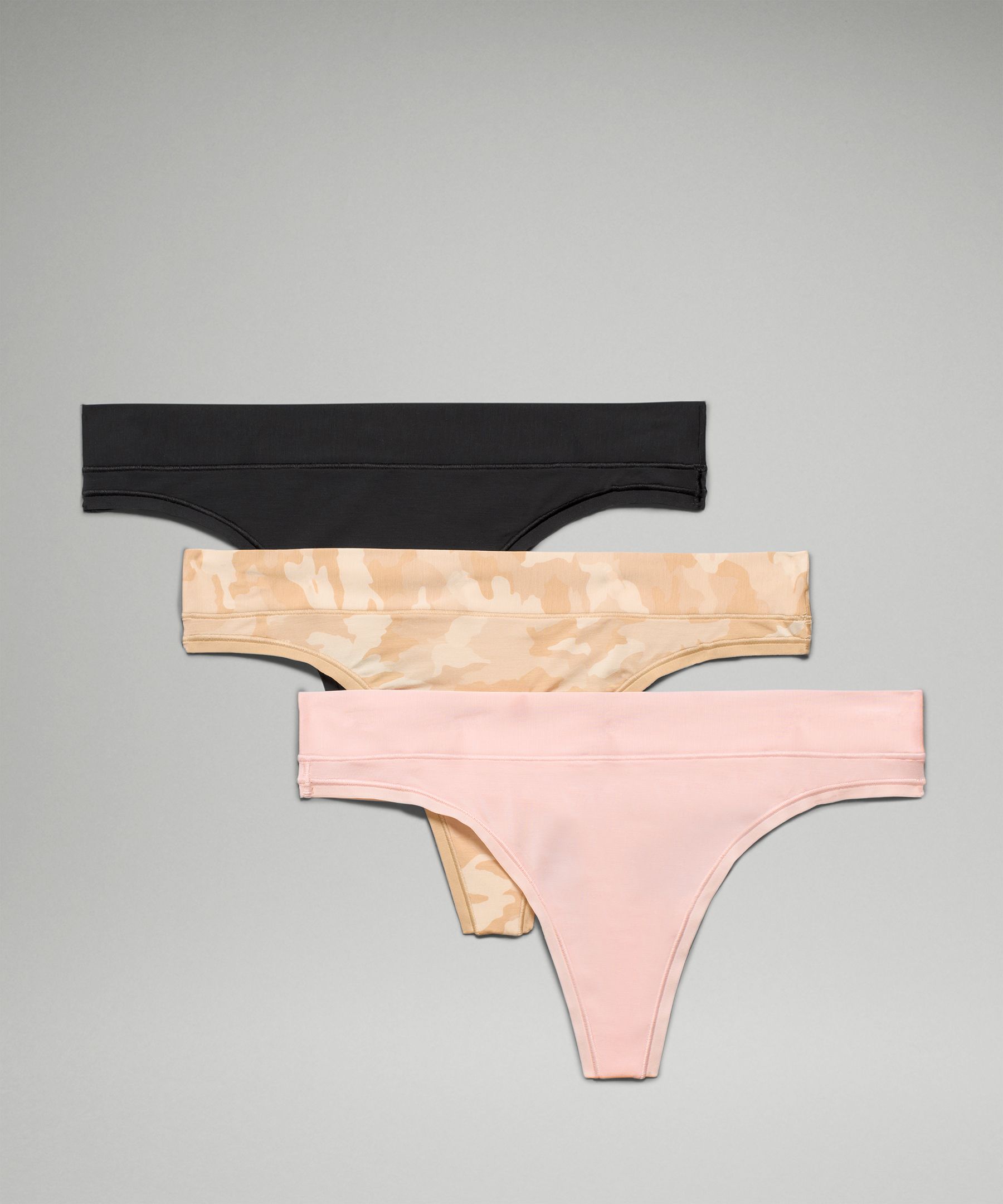 Lululemon Underease Mid-rise Thong Underwear 3 Pack In Raspberry Cream/dark  Olive/heritage 365 Camo Mini Deep Coal