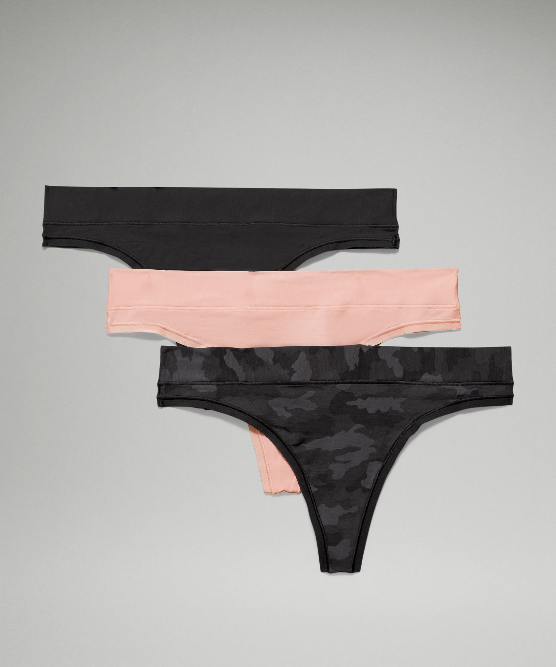 Lululemon UnderEase Mid-Rise Thong Underwear 3 Pack - Black / Dew Pink /  Warped Grain Alpine White Black - lulu fanatics