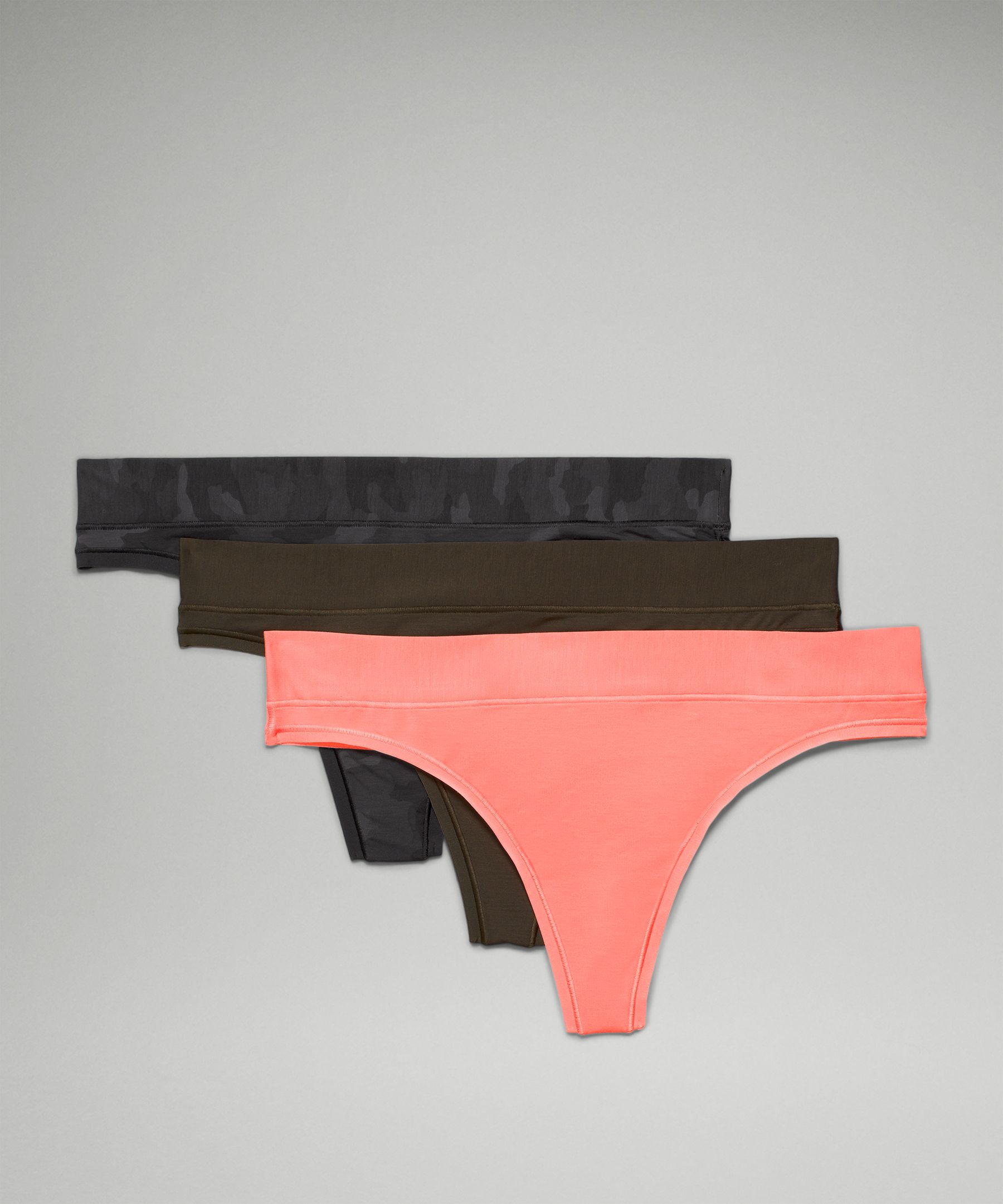 Lululemon Underease Mid-rise Thong Underwear 3 Pack In Raspberry Cream/dark  Olive/heritage 365 Camo Mini Deep Coal | ModeSens