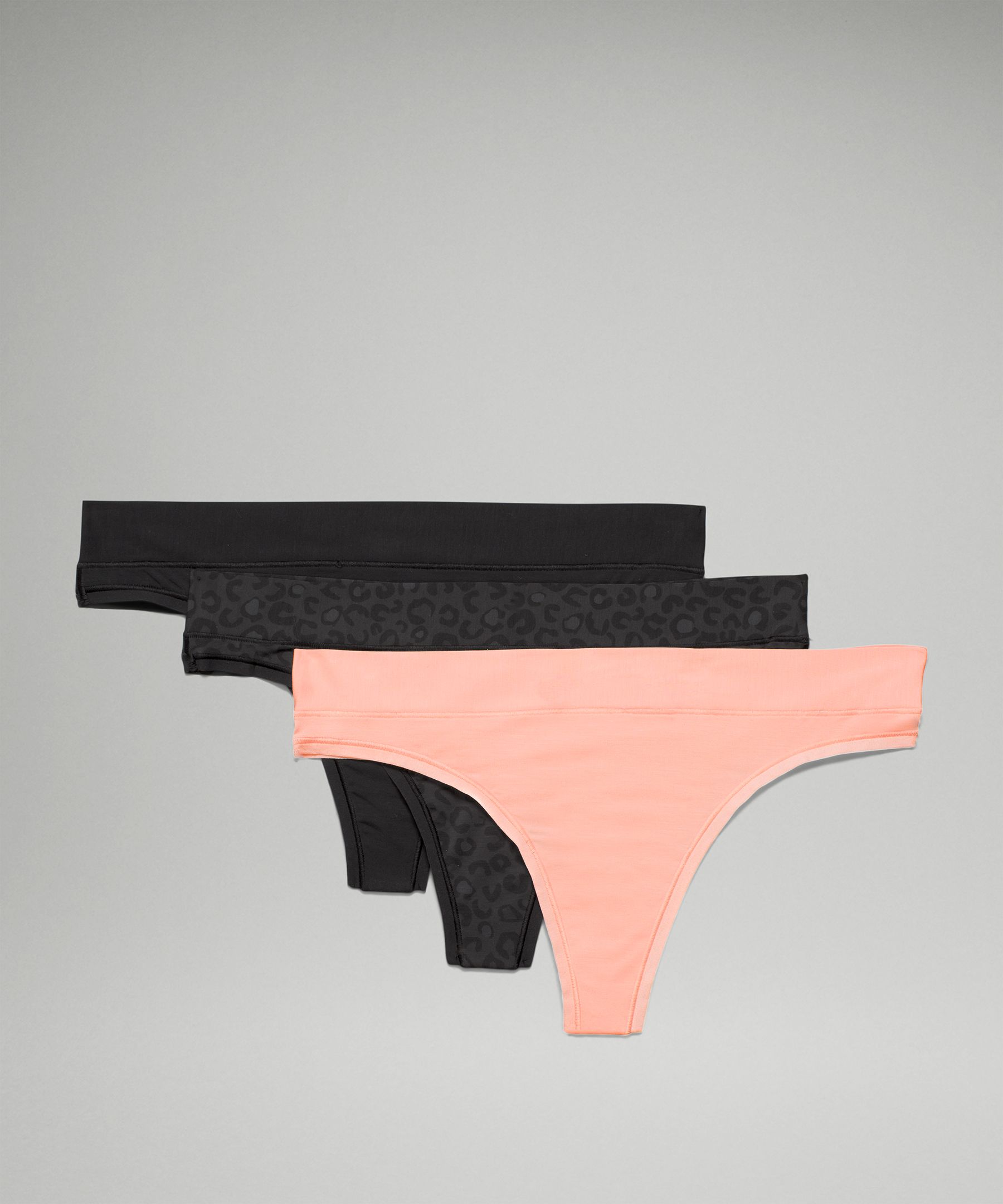 Lululemon Underease Mid-rise Thong Underwear 3 Pack In Black/dew Pink/intertwined Camo Deep Coal