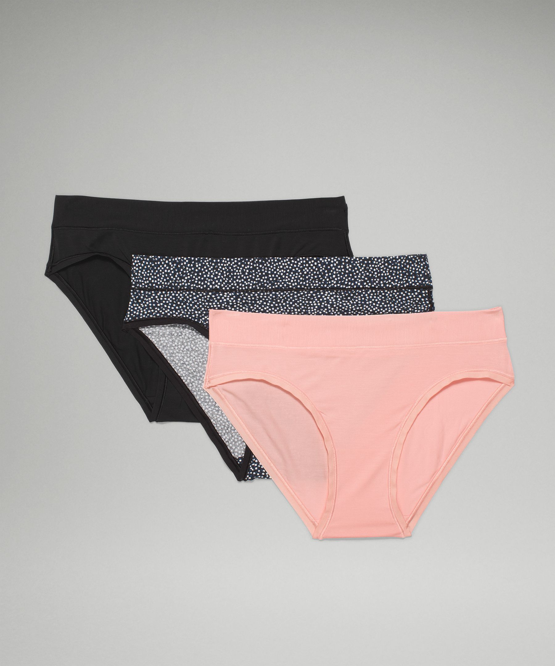 Lululemon Underease Mid Rise Bikini Underwear 3 Pack In Black/pink Mist/double Dimension Starlight Black