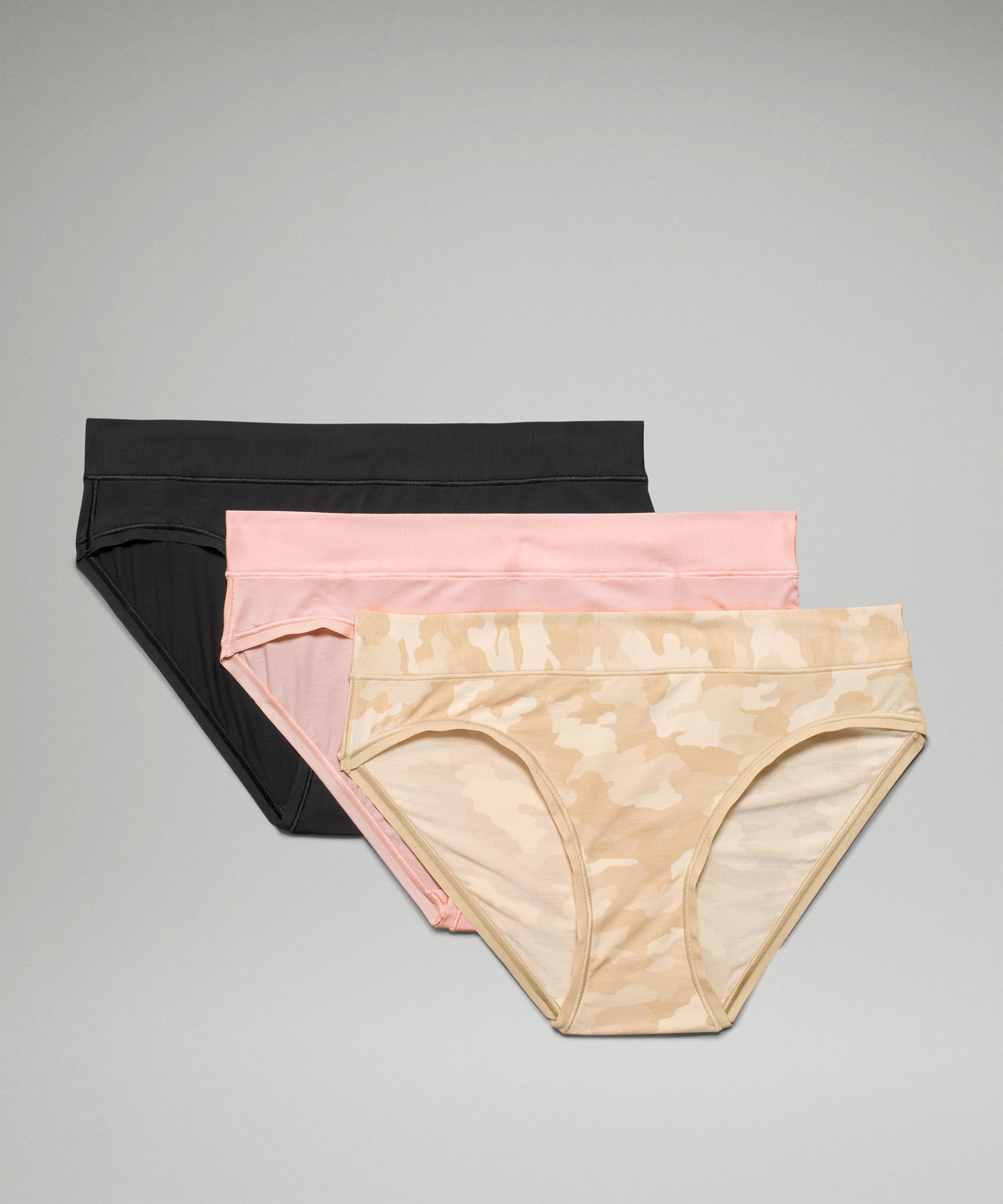 Lululemon Underease Mid-rise Bikini Underwear 3 Pack In Heritage 365 Camo Mini Pecan Tan /pink Mist/black