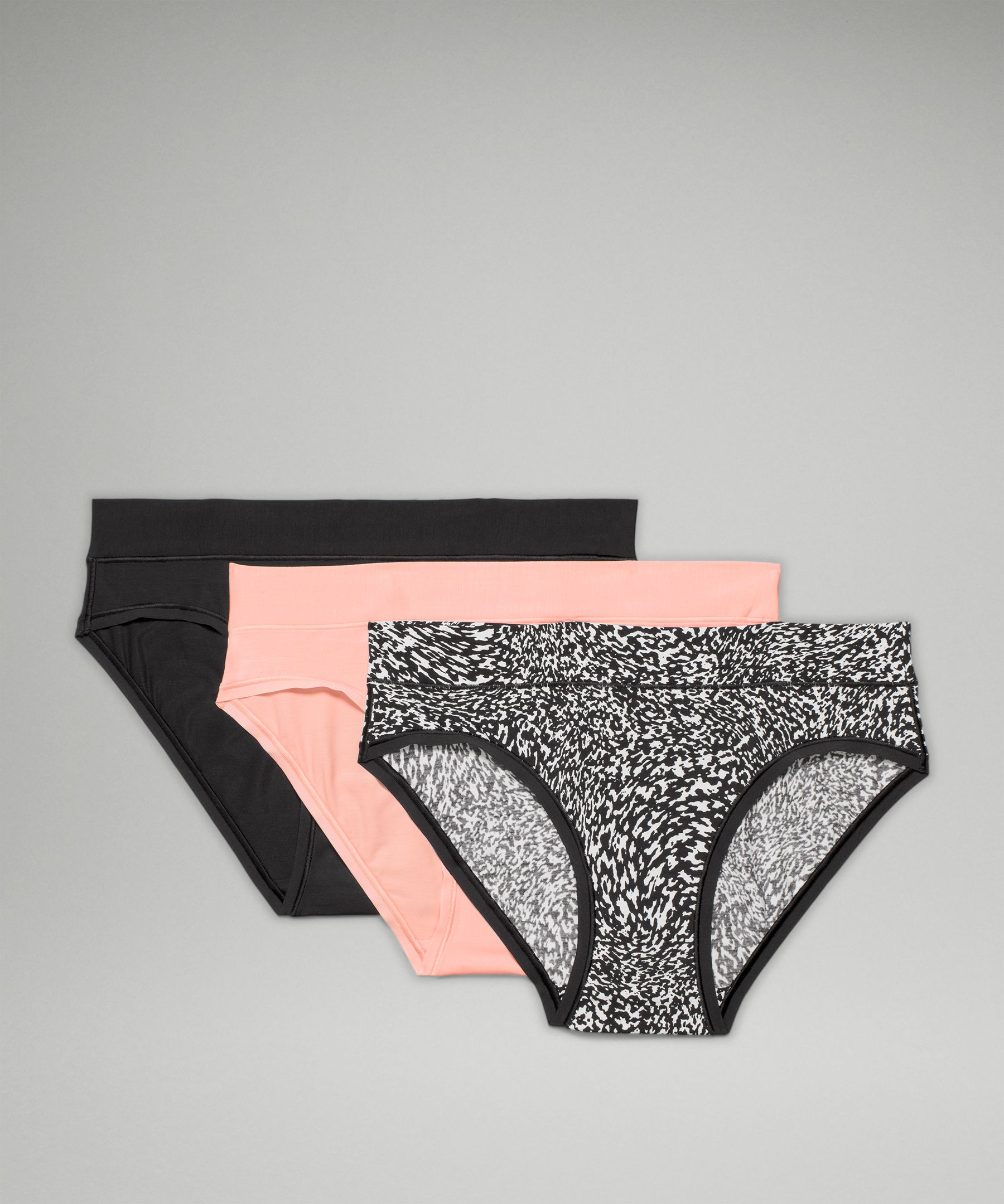 Lululemon Underease Mid-rise Bikini Underwear 3 Pack In Black/dew Pink/warped Grain Alpine White Black