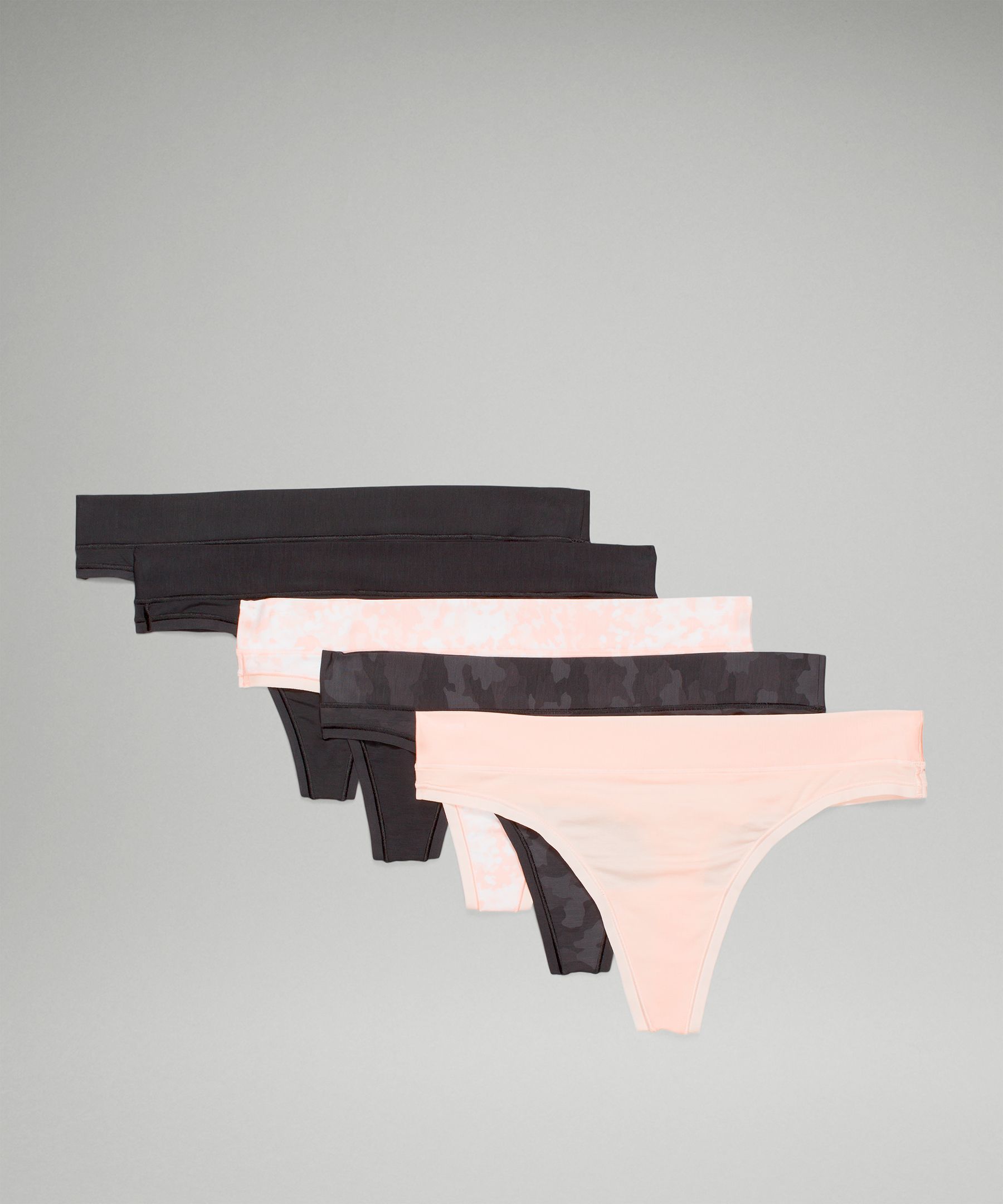 Lululemon Underease Midrise Thong Underwear 5 Pack In Black/black
