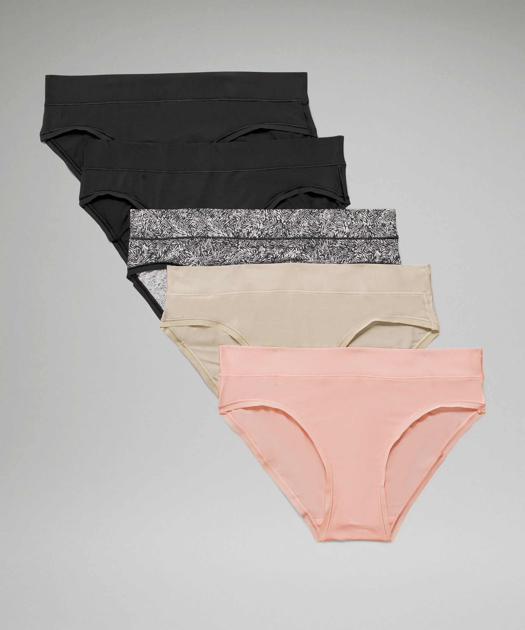 Lululemon Underease Mid-rise Bikini Underwear 5 Pack In Black/black/pink Mist