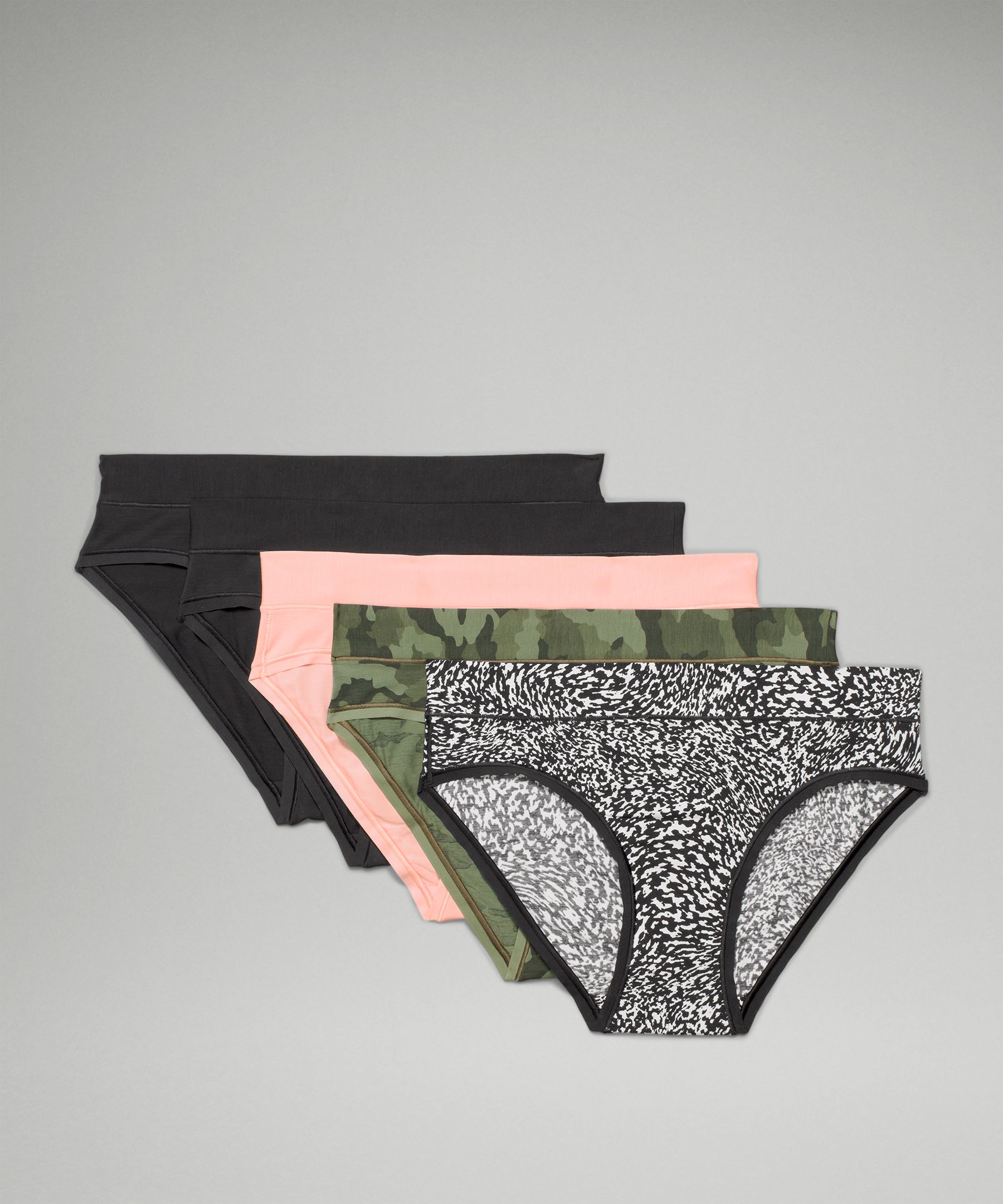 Lululemon Underease Mid-rise Bikini Underwear 5 Pack In Black/black/dew Pink