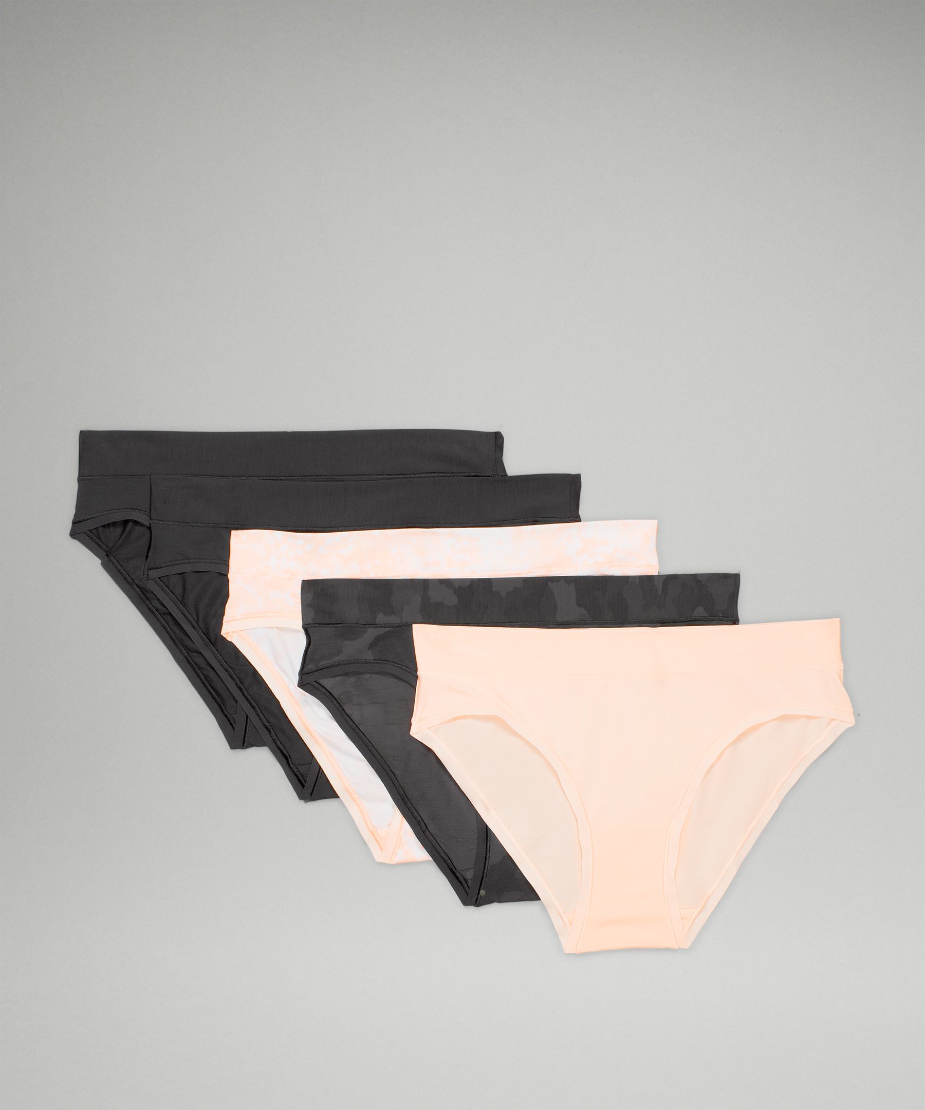 Lululemon Underease Mid-rise Bikini Underwear 5 Pack In Black/black/engrave Mini Wp Butter Pink