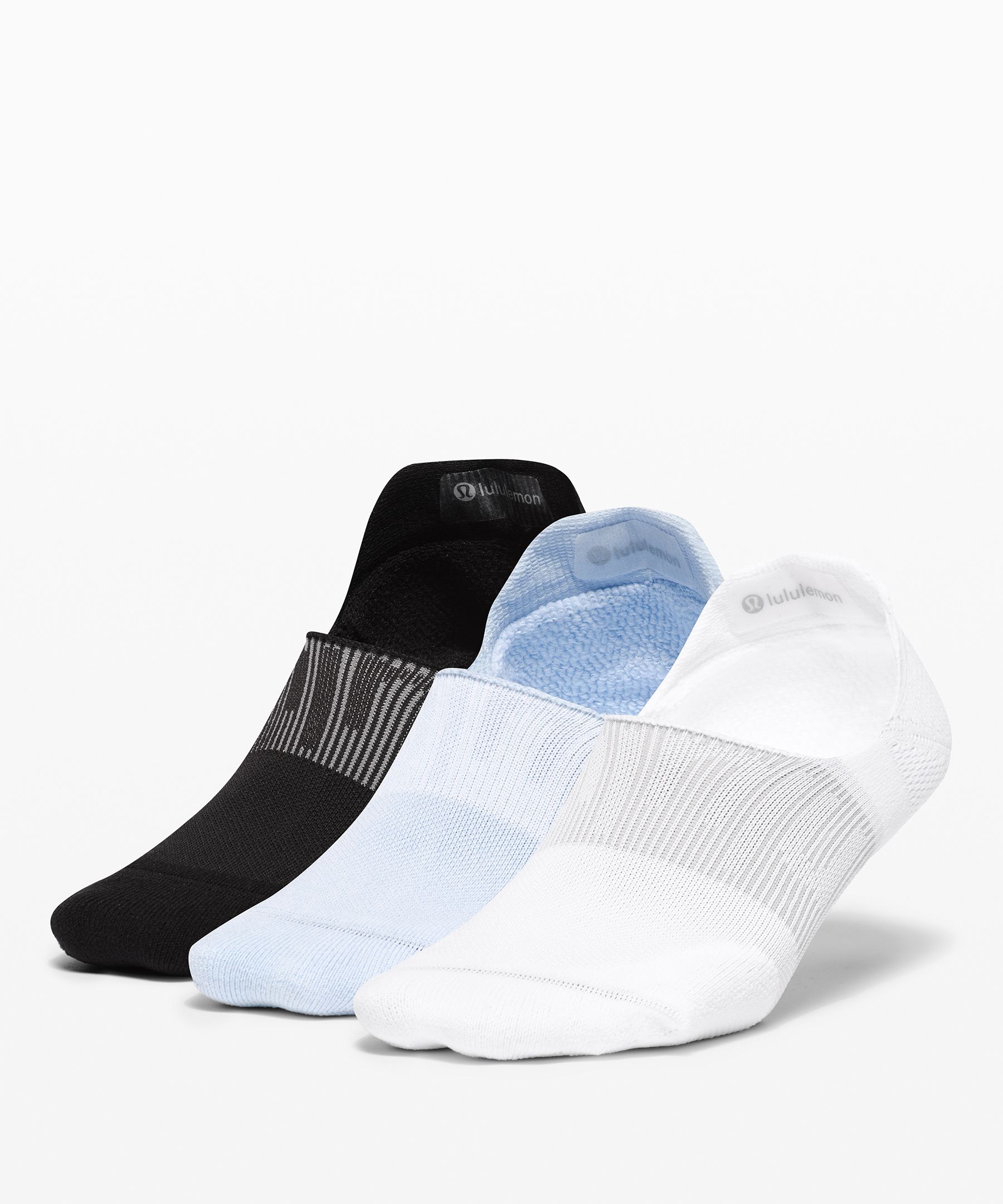 Lululemon Power Stride No-show Socks With Active Grip 3 Pack In White/blue Linen/black