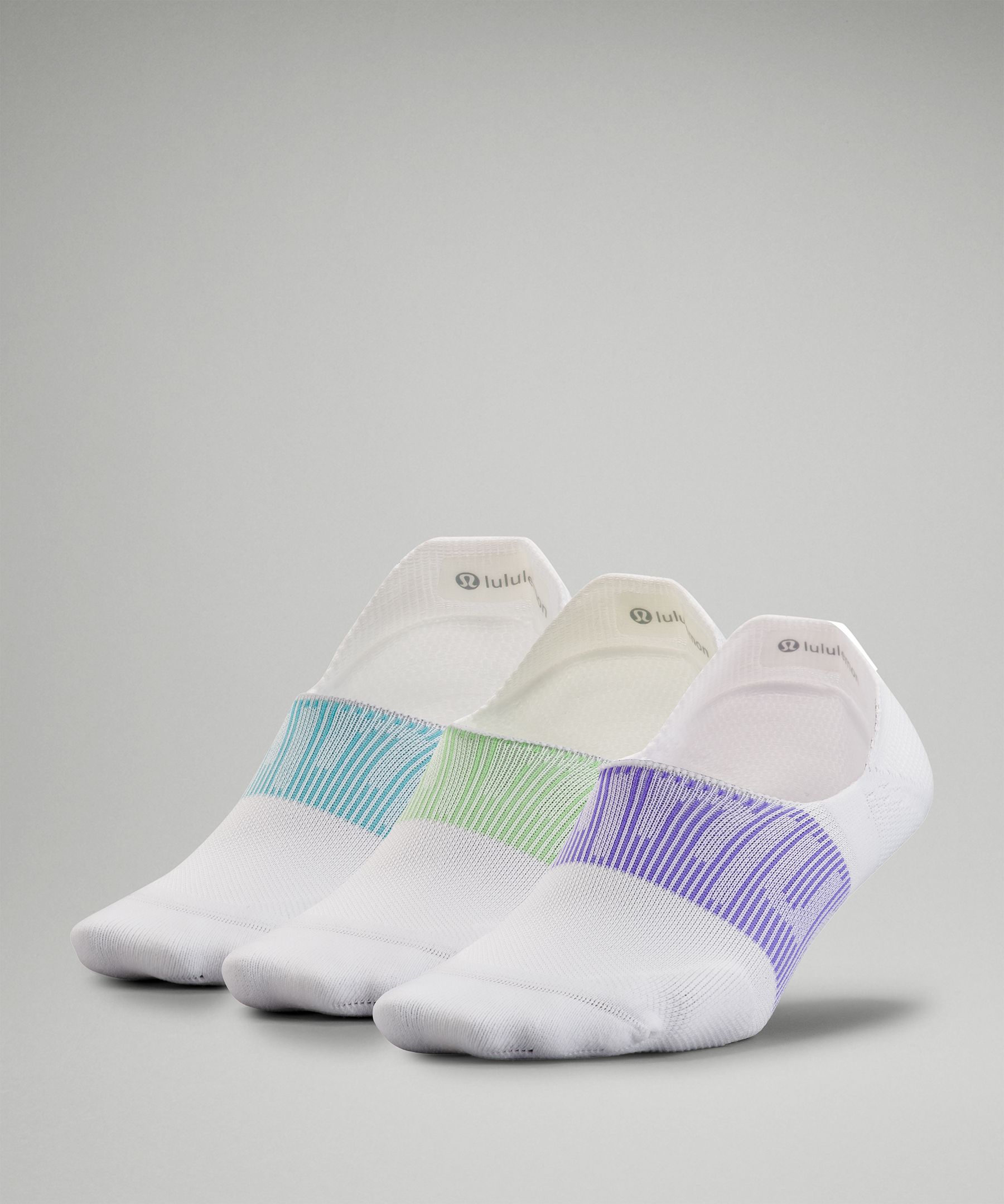 Lululemon Power Stride No-show Socks With Active Grip 3 Pack In White/bondi Blue/light Electric Indigo