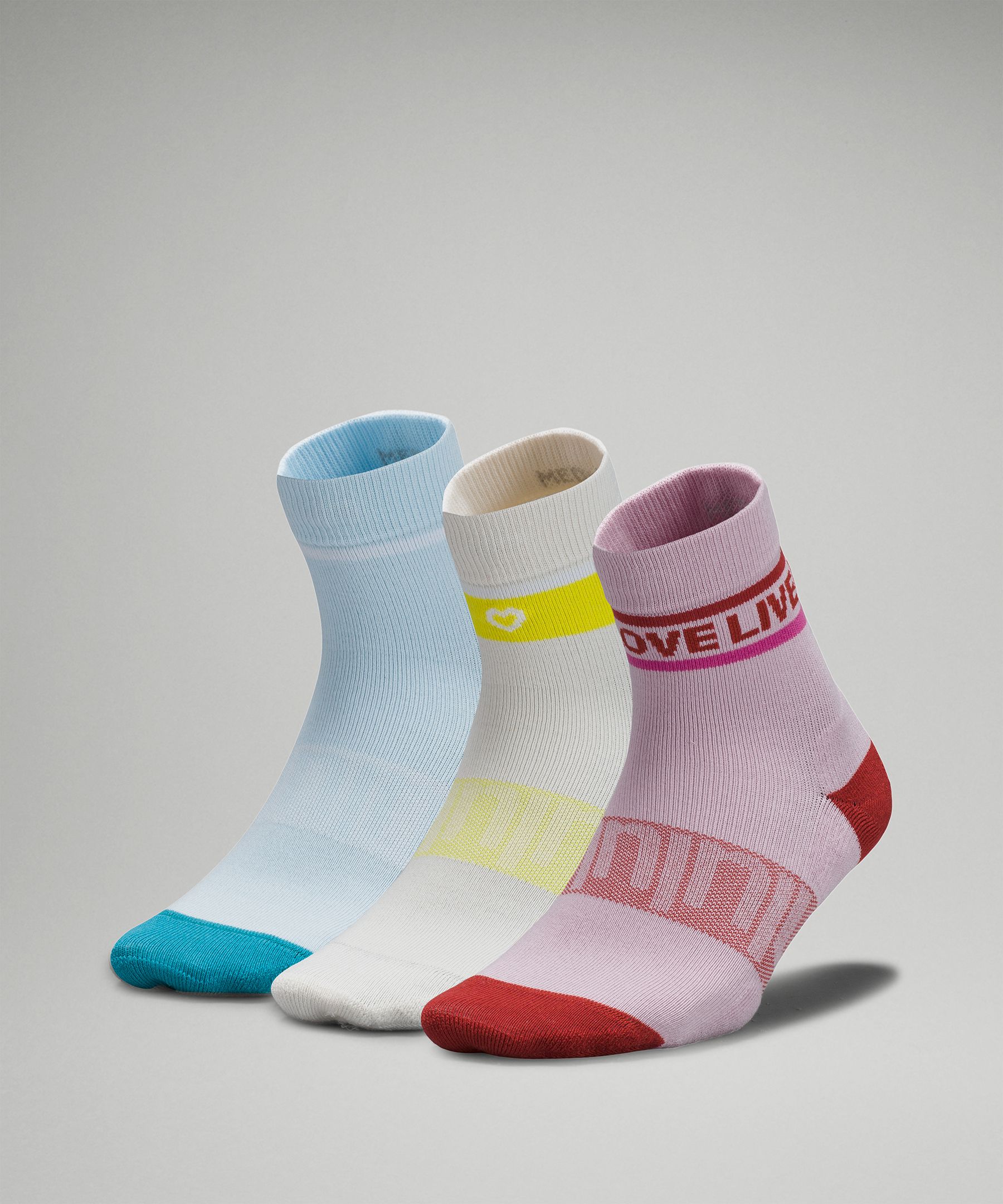 Women's Daily Stride Mid-Crew Socks 3 Pack Stripe lululemon *Wordmark