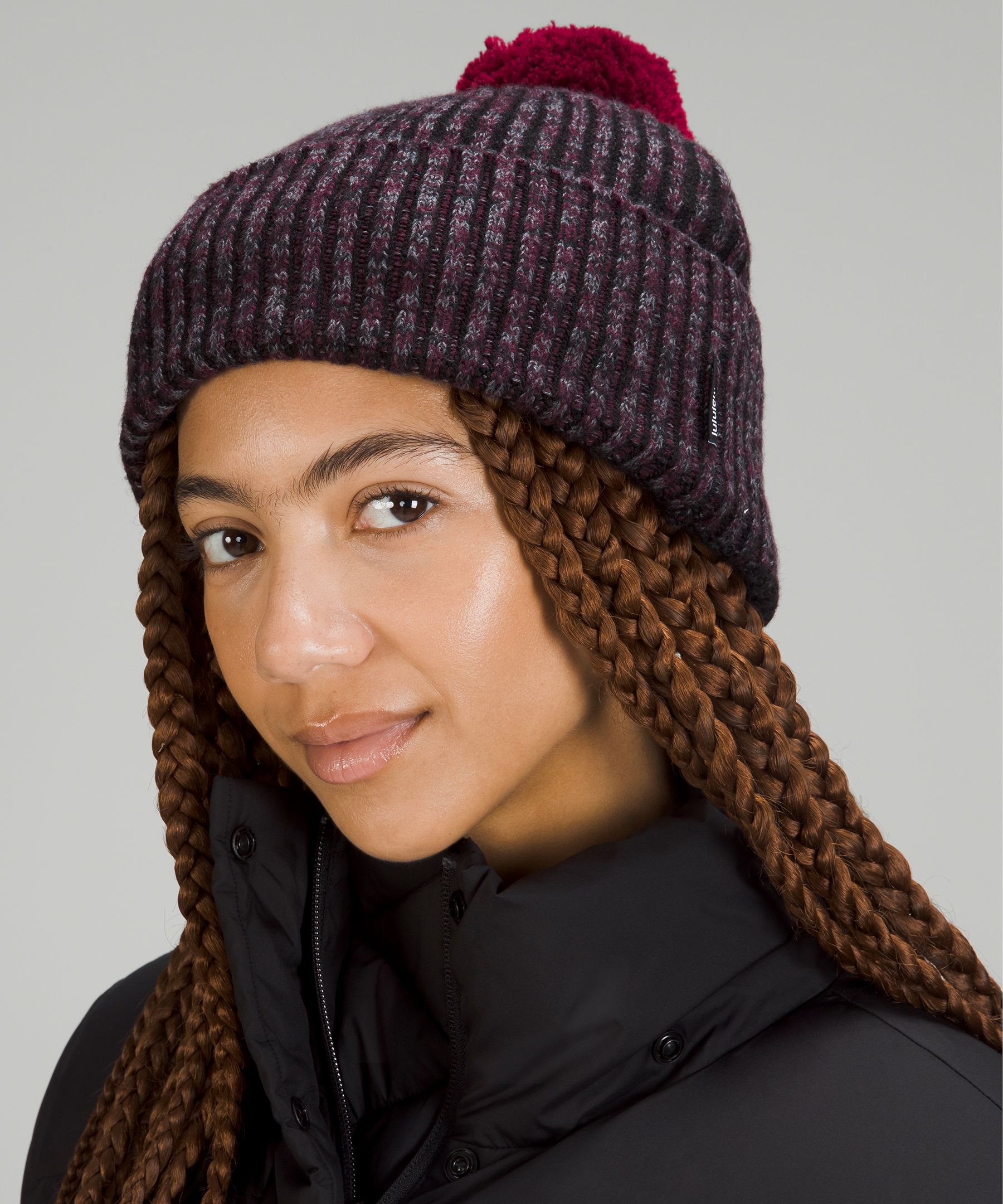 Lululemon Womens Textured Fleece-Lined Knit Ear Warmer - Cassis / Black /  Dark Heather Grey / Black - lulu fanatics