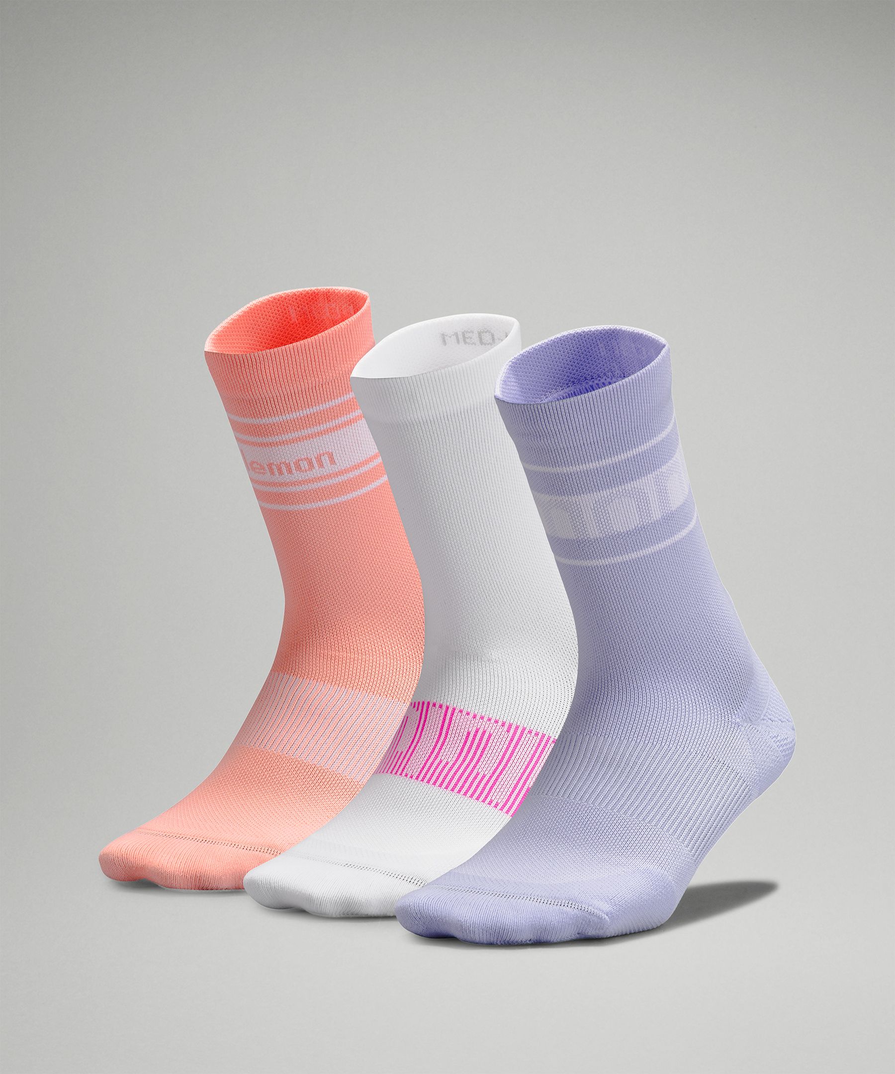 Lululemon Power Stride Crew Socks 3 Pack Stripe  In Pastel Blue/white/dew Pink
