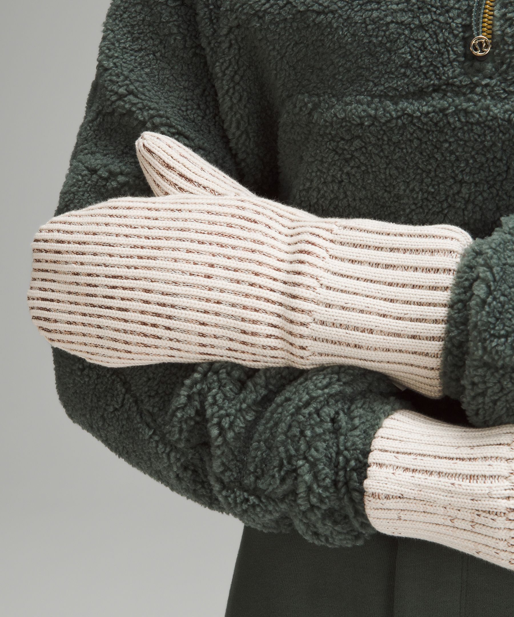 Women's Textured Fleece-Lined Knit Mittens