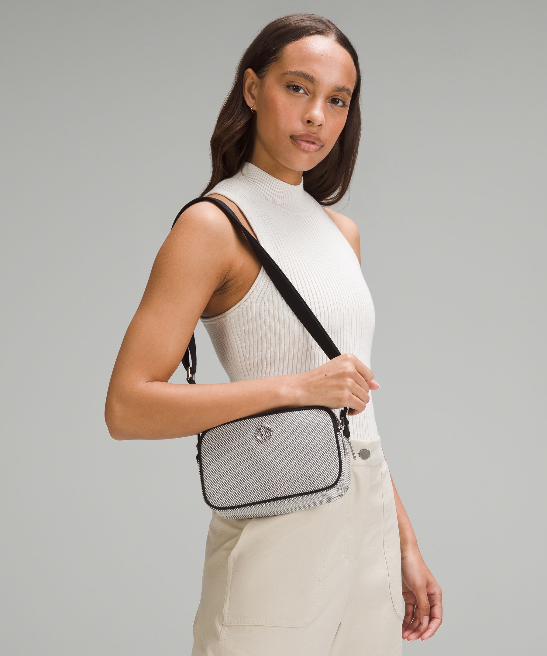 Instill tight in black granite size 2, POC softstreme white opal size 2,  and sling crossbody bag— but I shortened it to make it a shoulder bag! : r/ lululemon