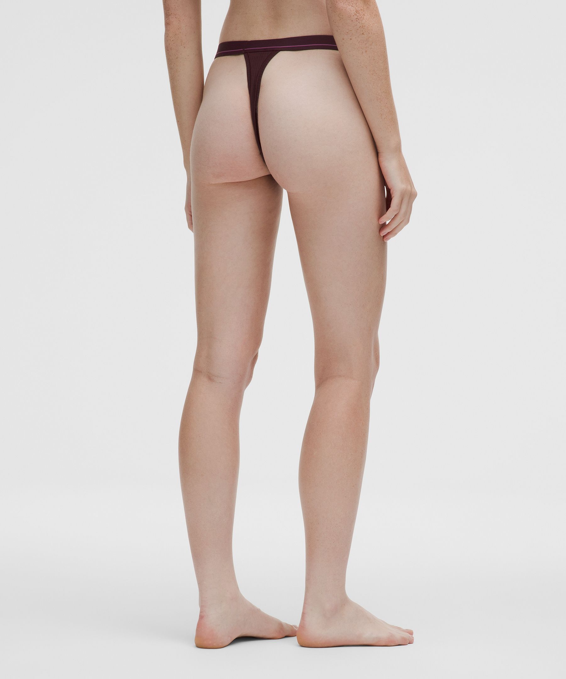 Lululemon Stretch Cotton Ribbed Logo High-rise Thong Underwear In Burgundy