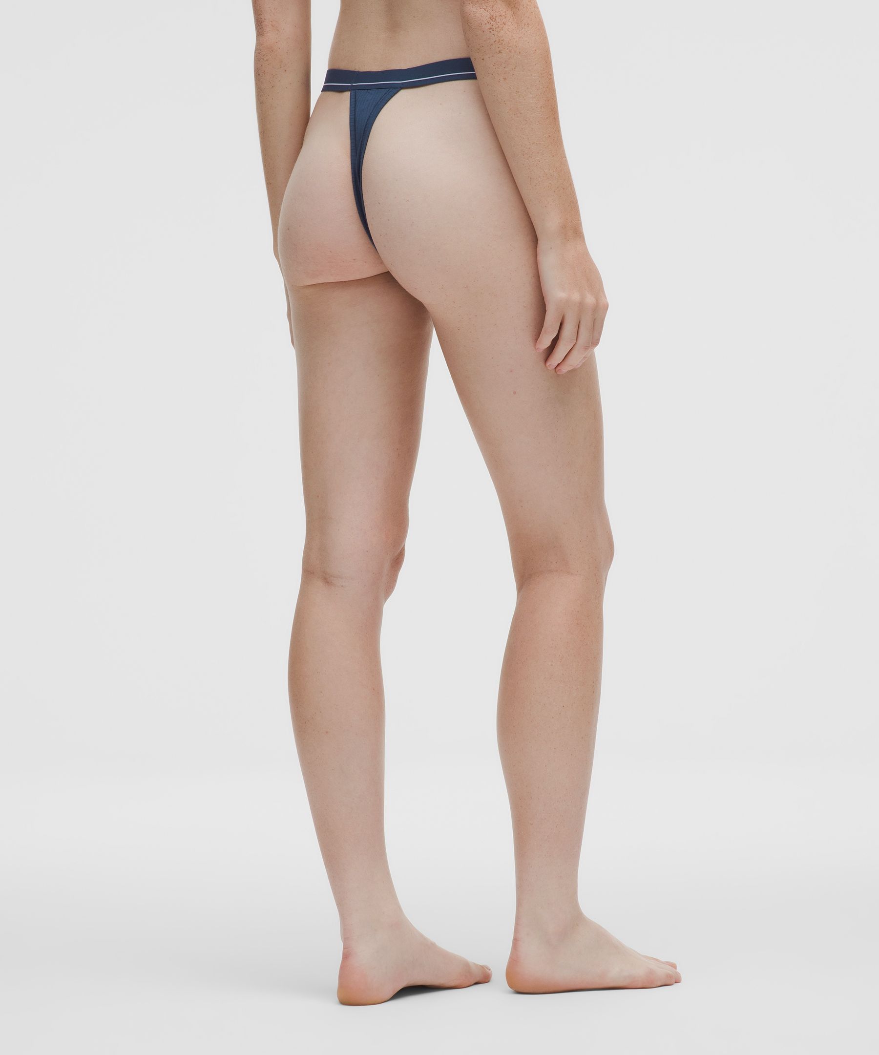 Lululemon Stretch Cotton Ribbed Logo High-rise Thong Underwear In Blue