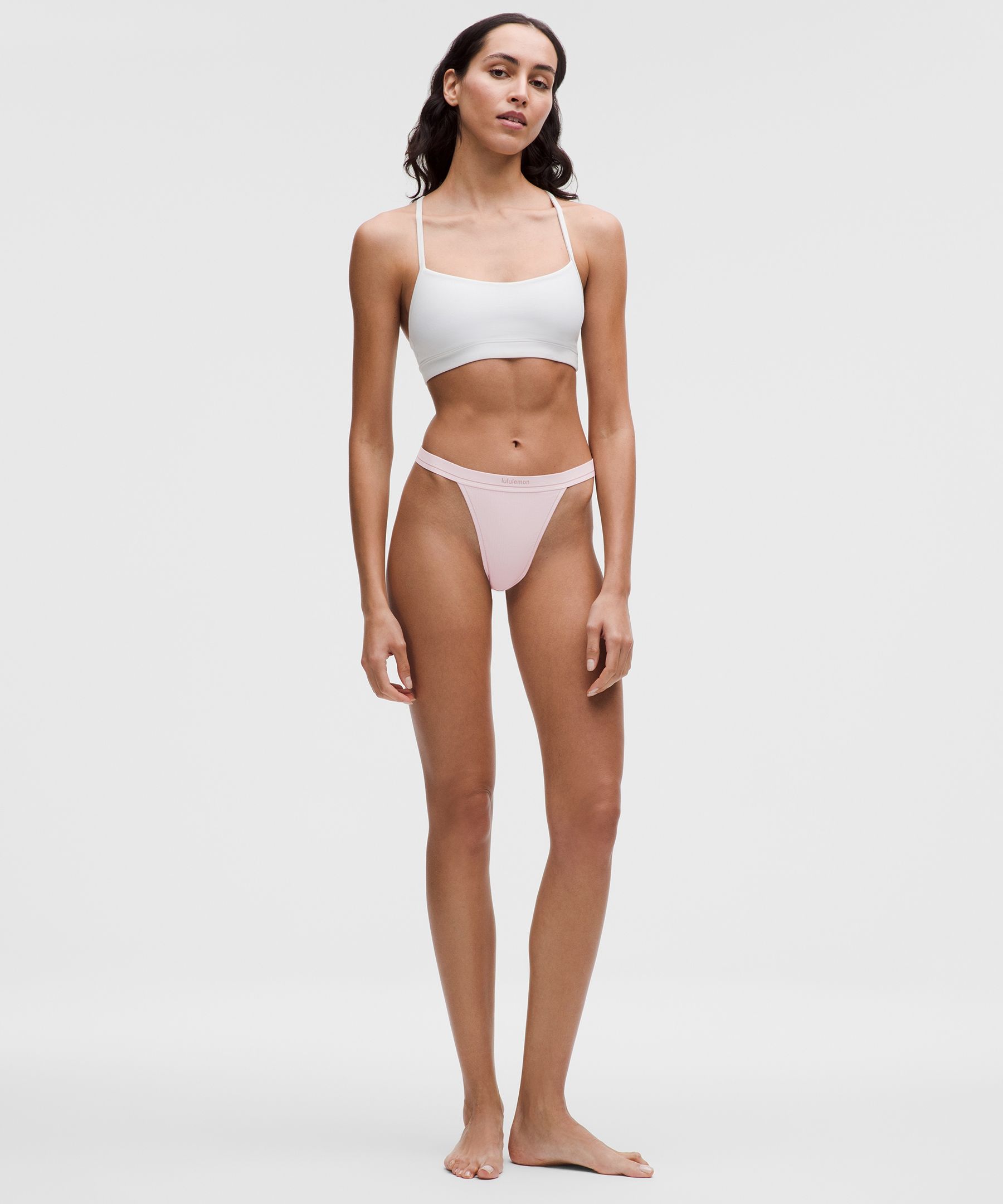 Lululemon Stretch Cotton Ribbed Logo High-rise Thong Underwear In White