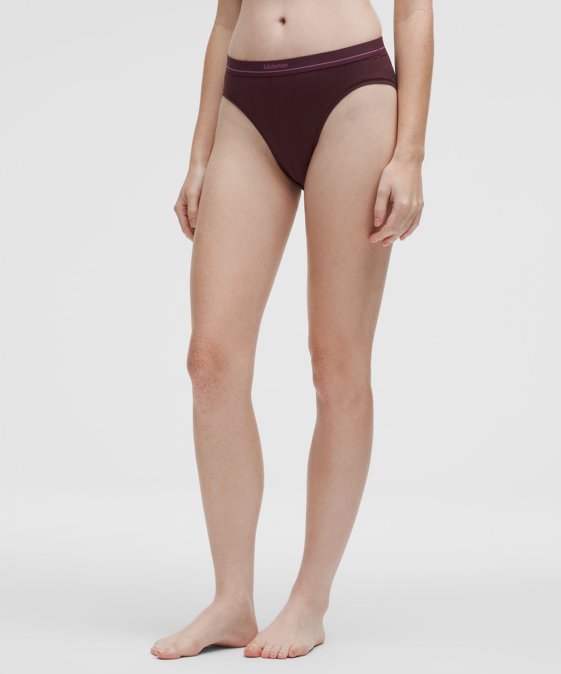 Lululemon Stretch Cotton Ribbed Logo Super-high-rise Bikini Underwear In Burgundy