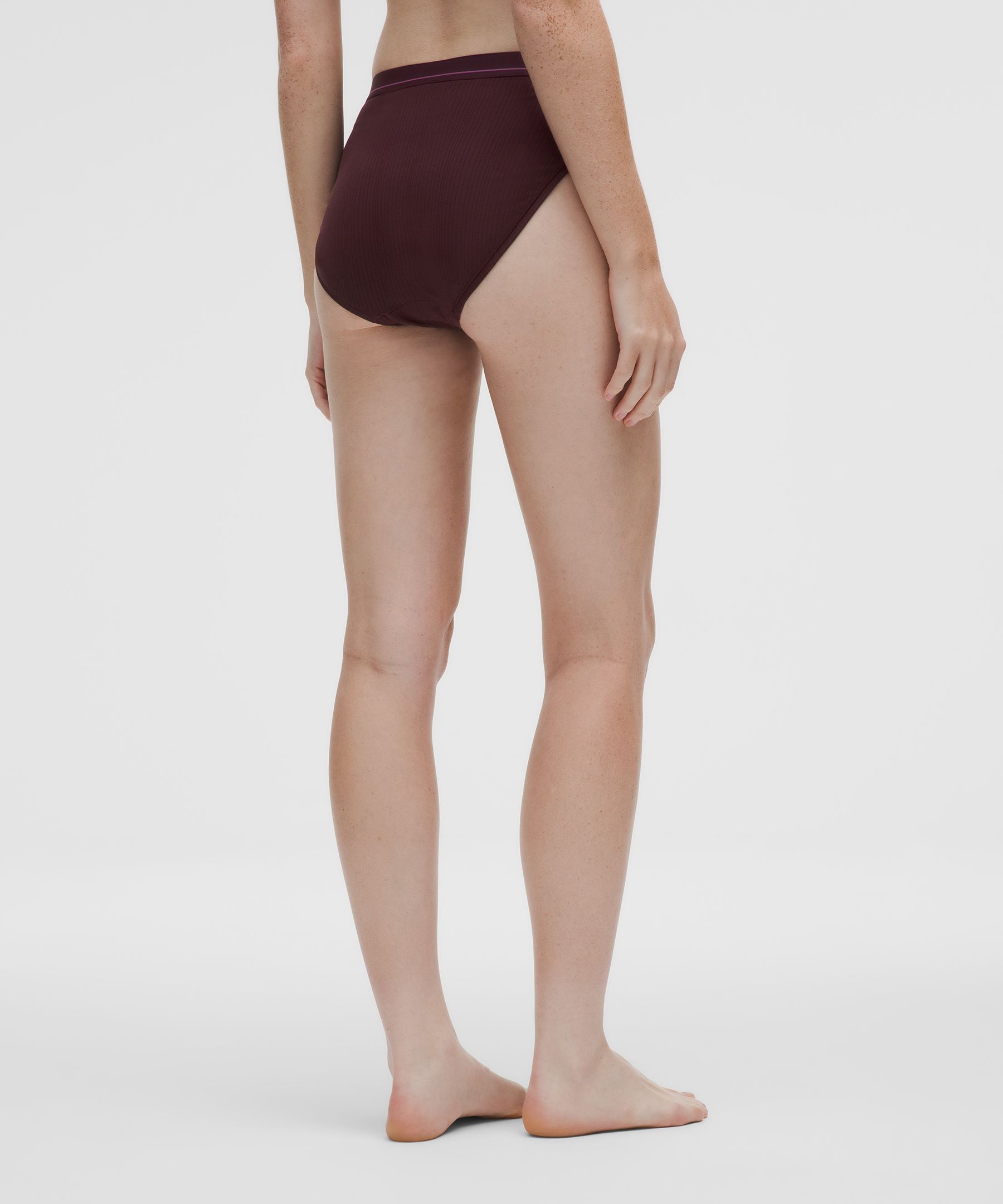 Lululemon Stretch Cotton Ribbed Logo Super-high-rise Bikini Underwear In Burgundy