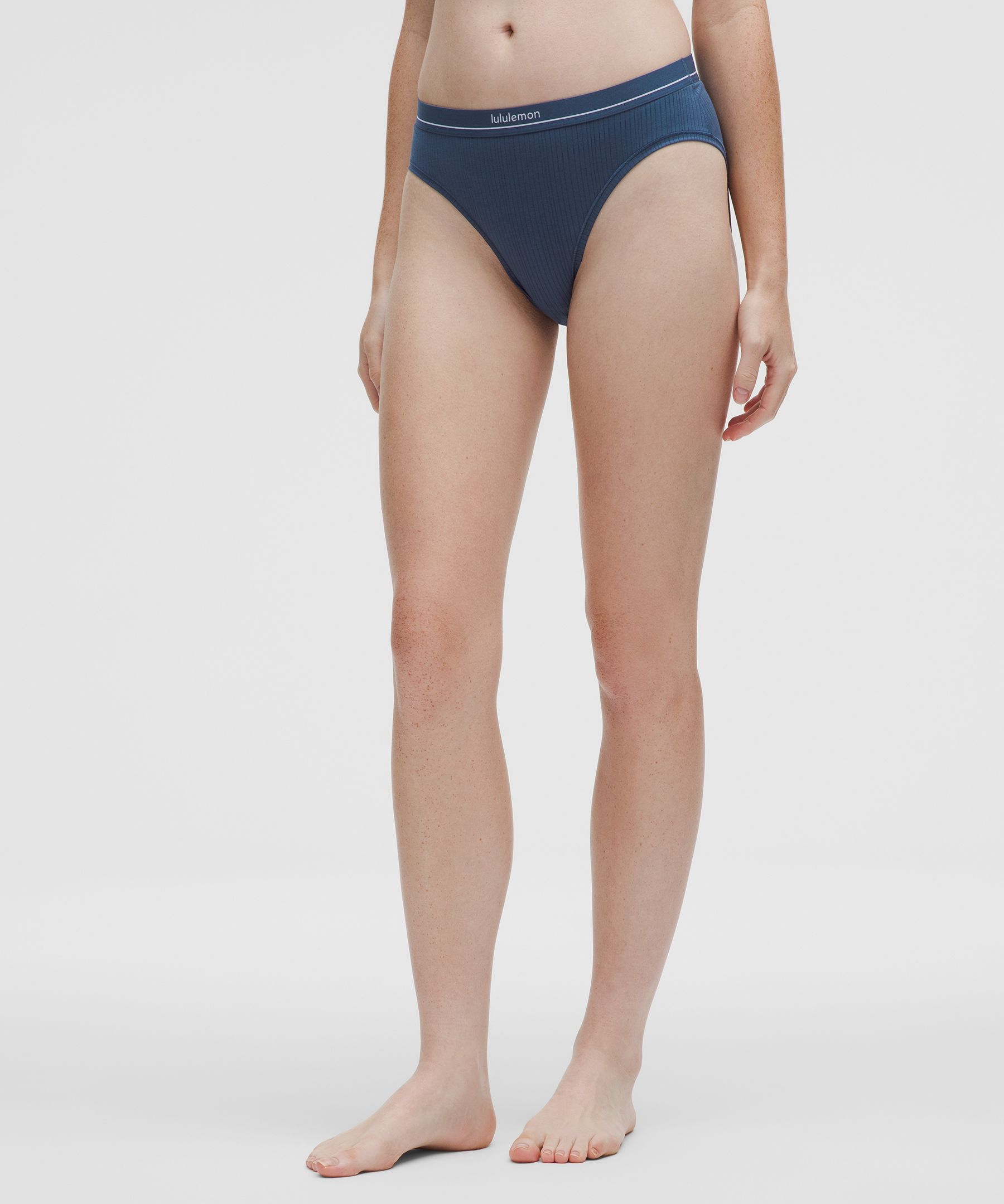 Lululemon Stretch Cotton Ribbed Logo Super-high-rise Bikini Underwear In Blue