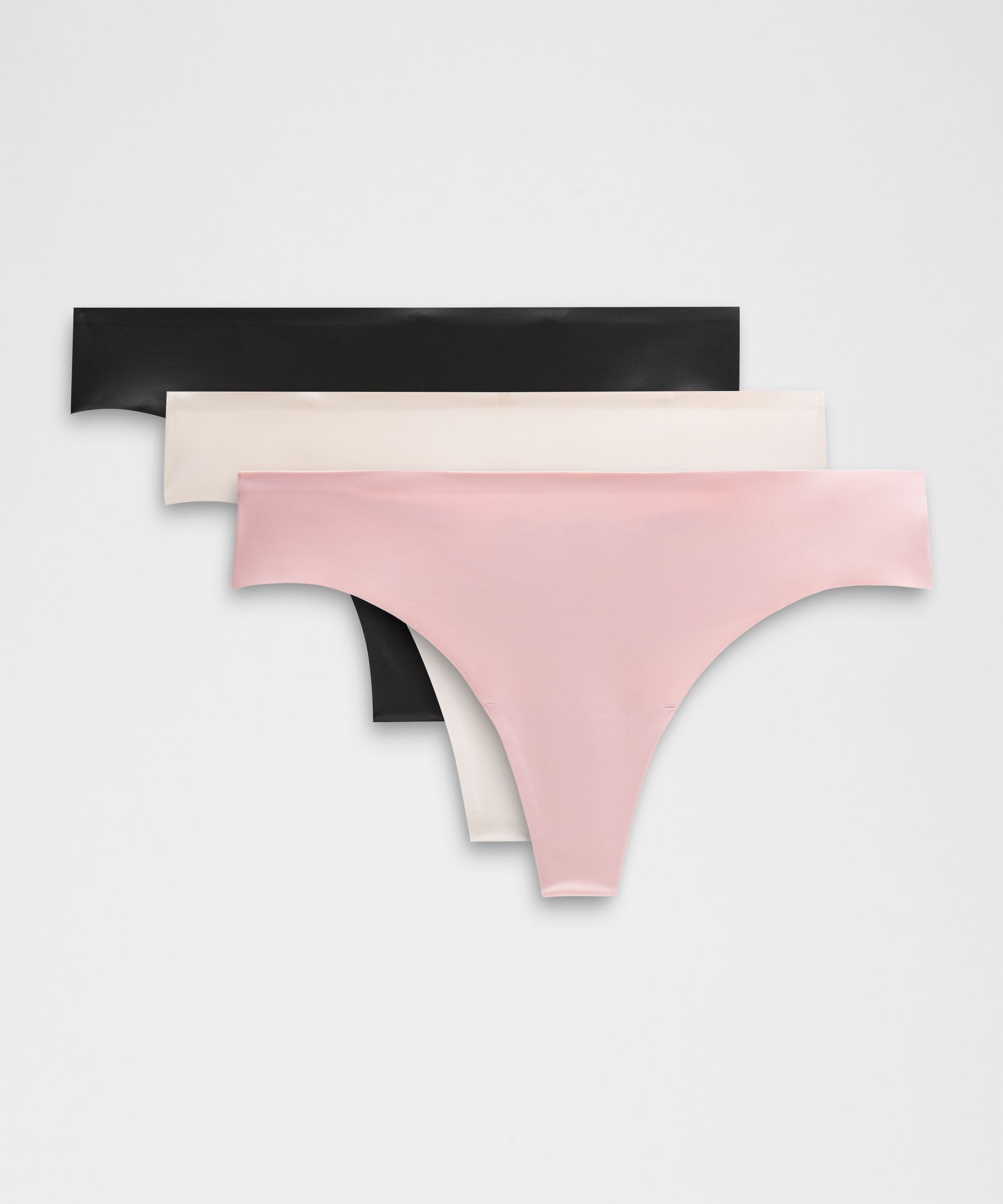lululemon – Women's InvisiWear Mid-Rise Thong Underwear 3 Pack – Color Pink/Black/White – Size S