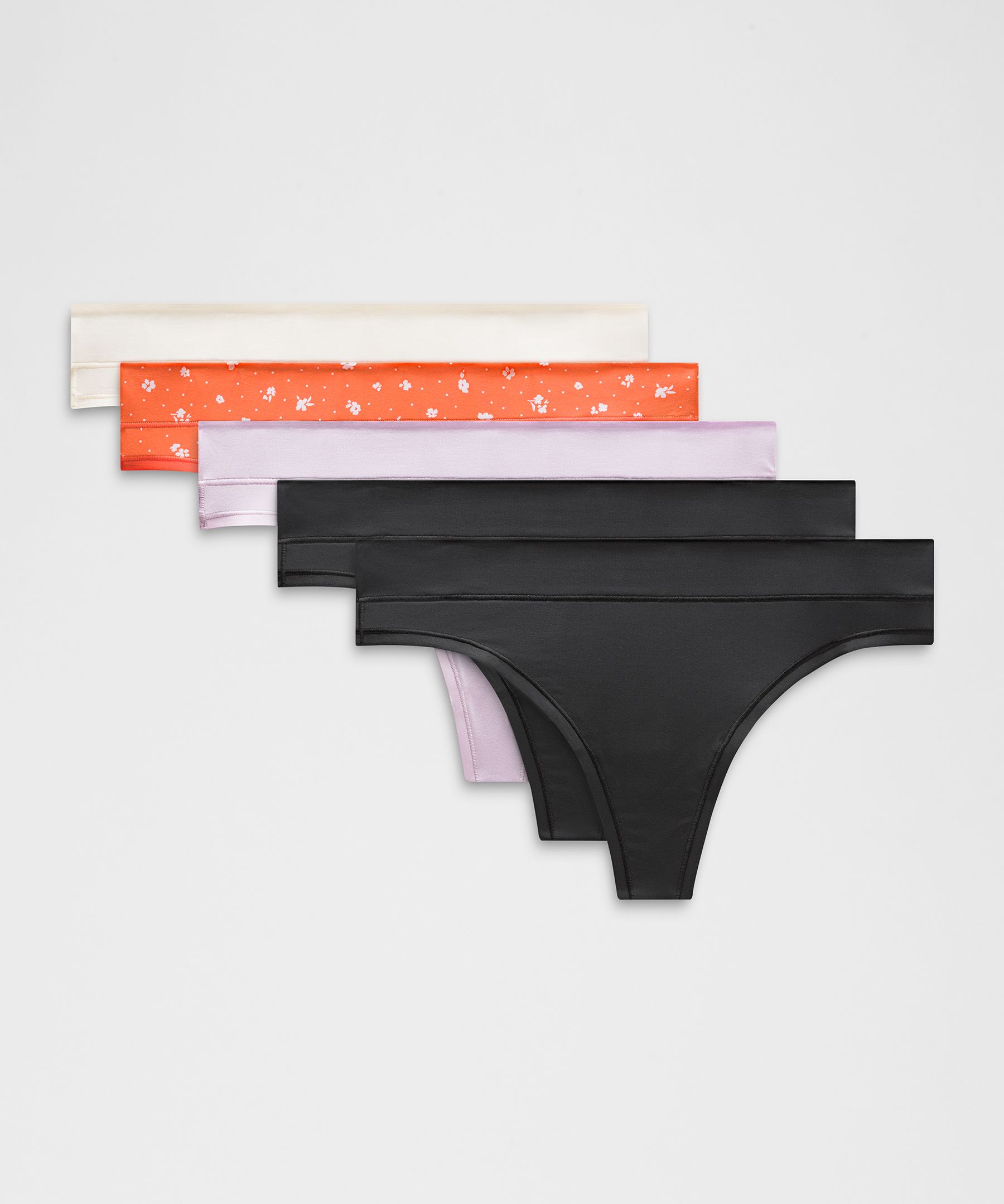 lululemon – Women’s UnderEase Mid-Rise Thong Underwear 5 Pack – Color Black/White/Purple – Size Large
