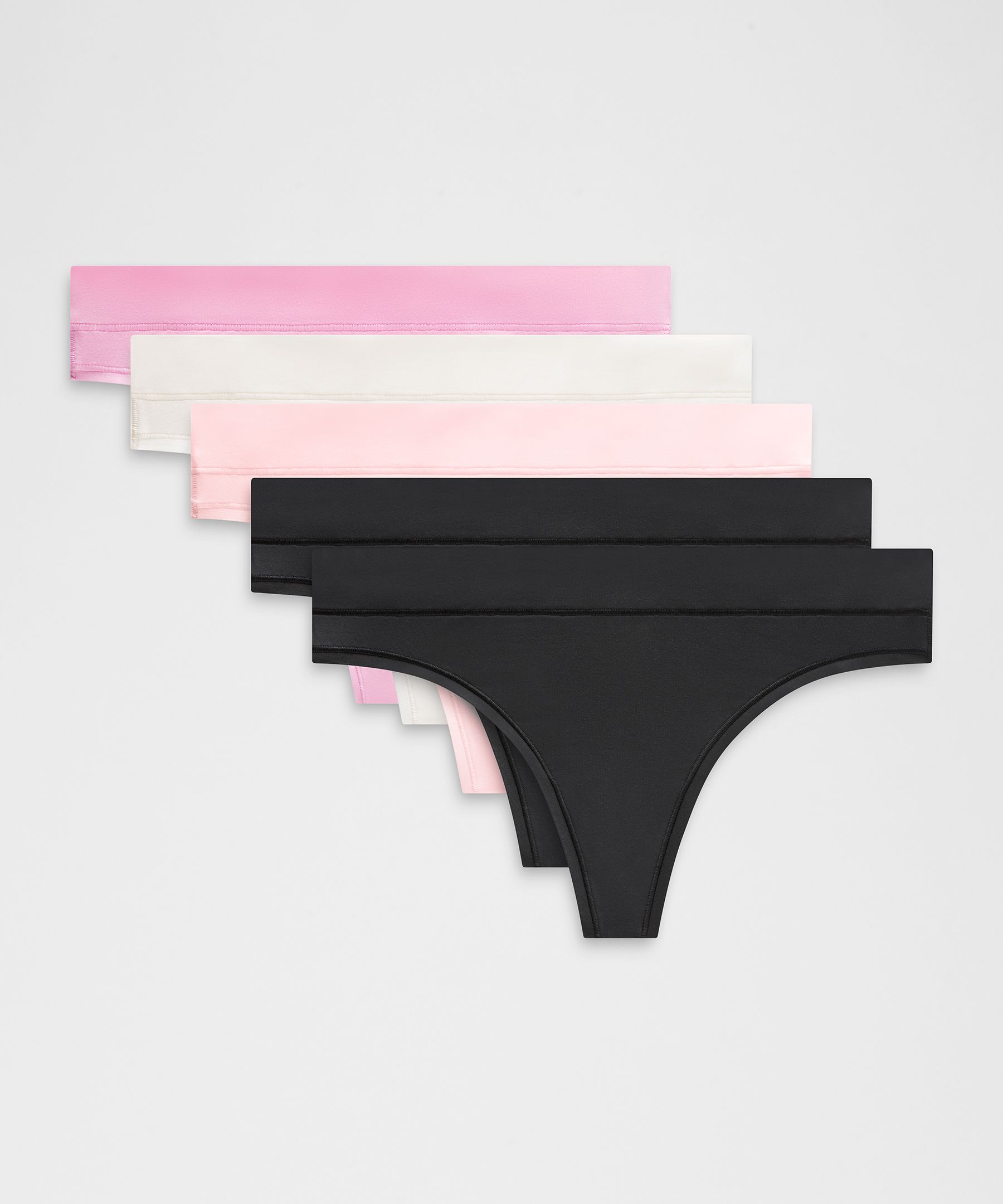 lululemon – Women’s UnderEase Mid-Rise Thong Underwear 5 Pack – Color Black/Pink/White – Size Large