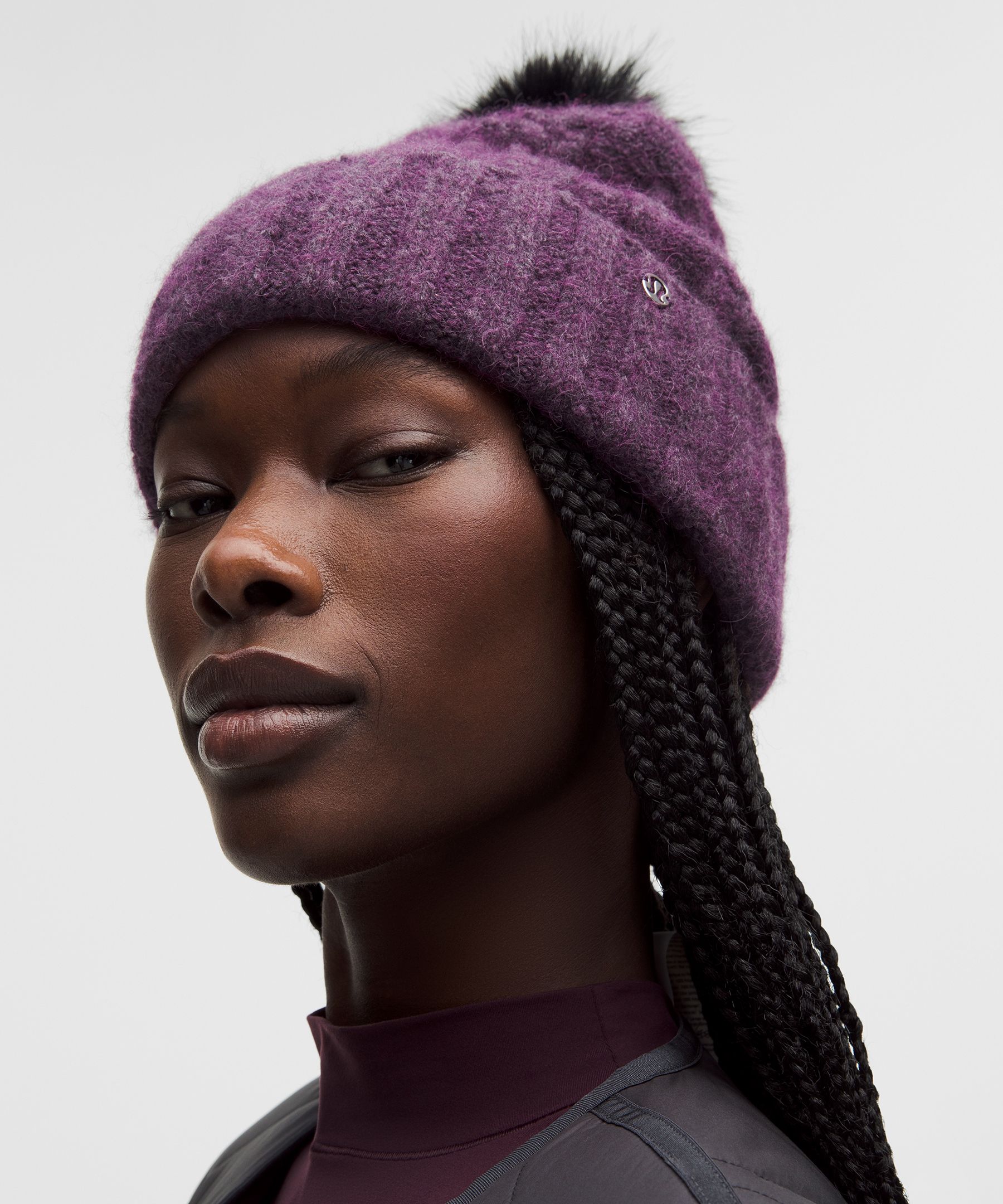 Lululemon Women's Alpaca Wool-blend Cable-knit Pom Beanie In Purple